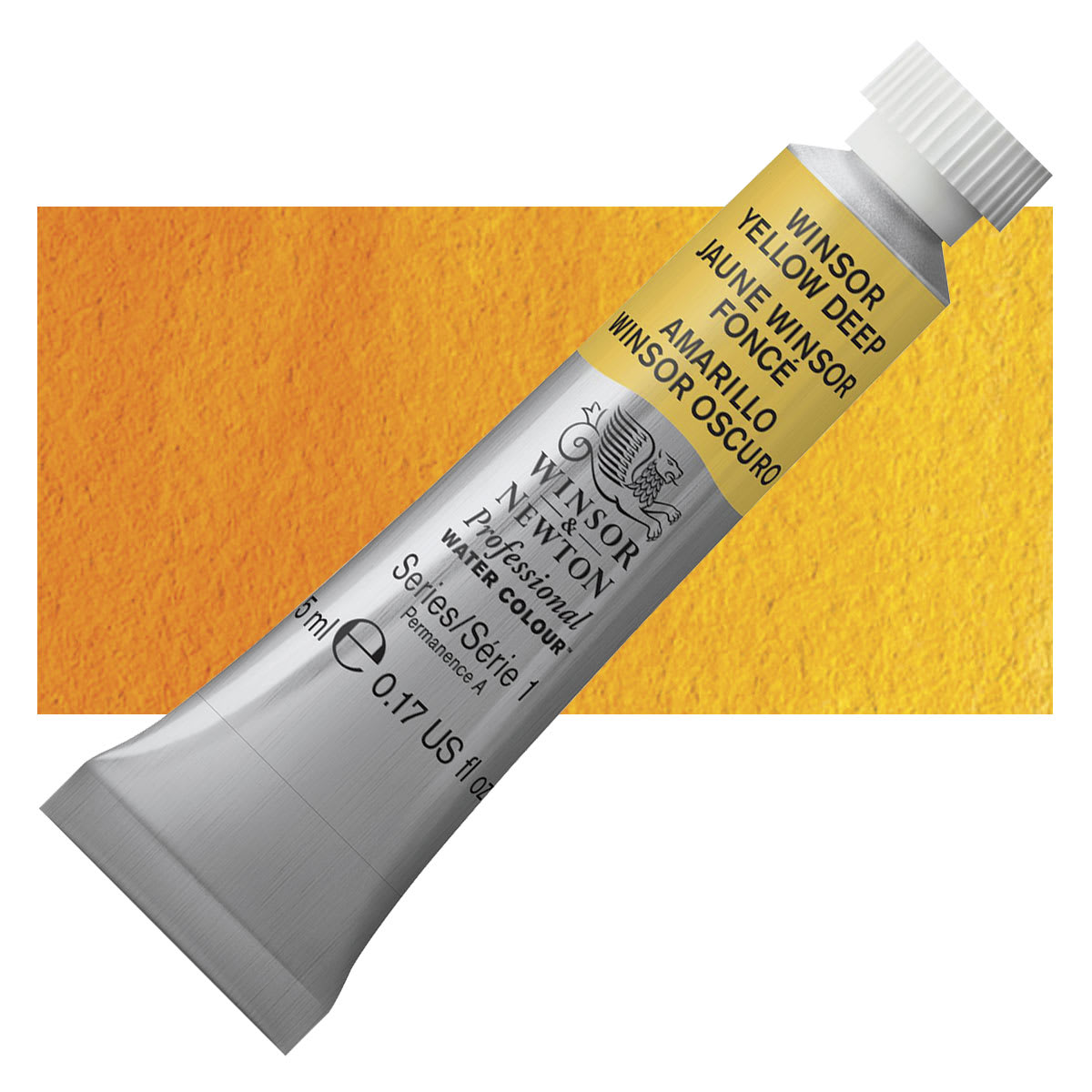 Winsor & Newton Professional Watercolor - Winsor Yellow Deep, 5 ml Tube and swatch