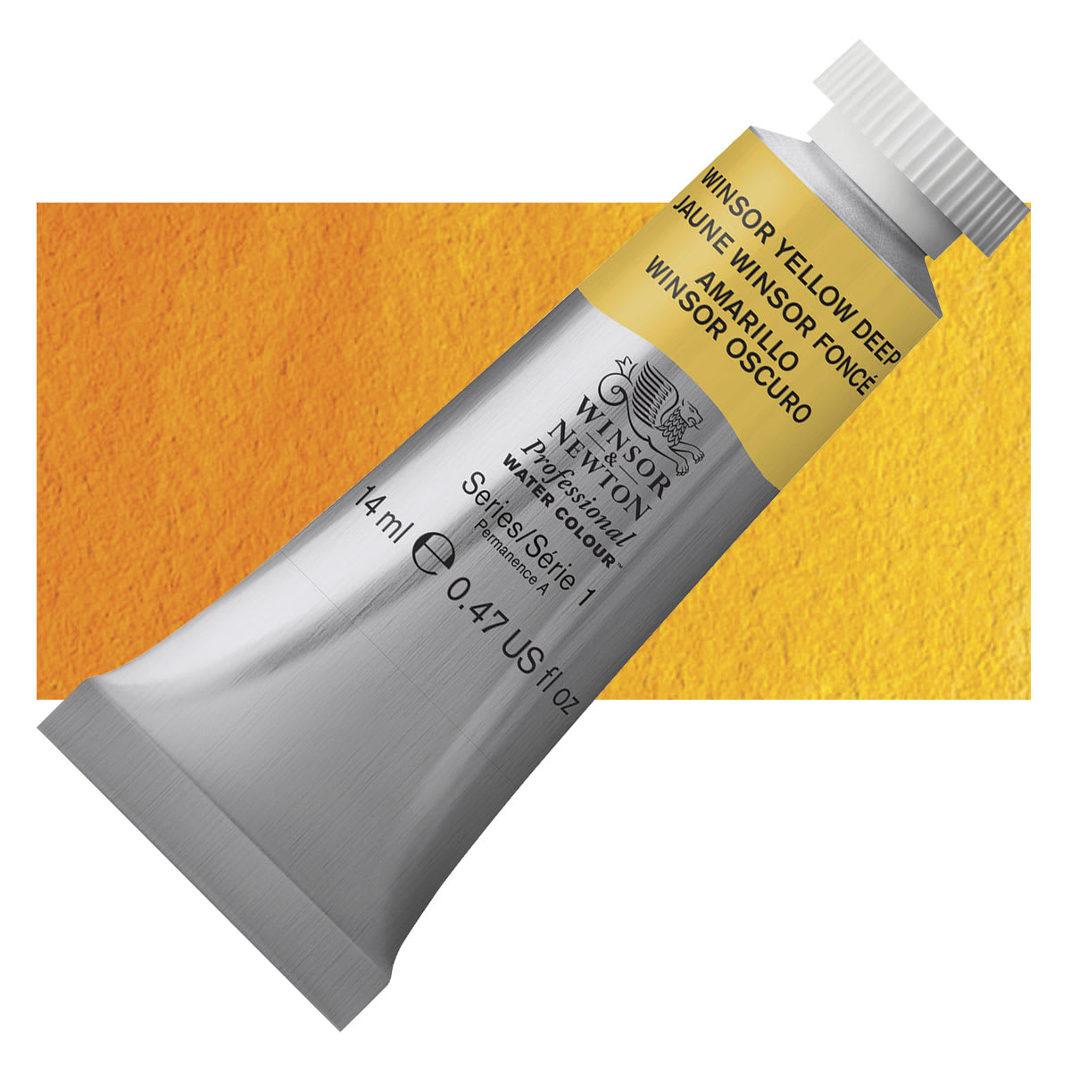 Winsor & Newton Professional Watercolor - Winsor Yellow Deep, 14 ml Tube and swatch