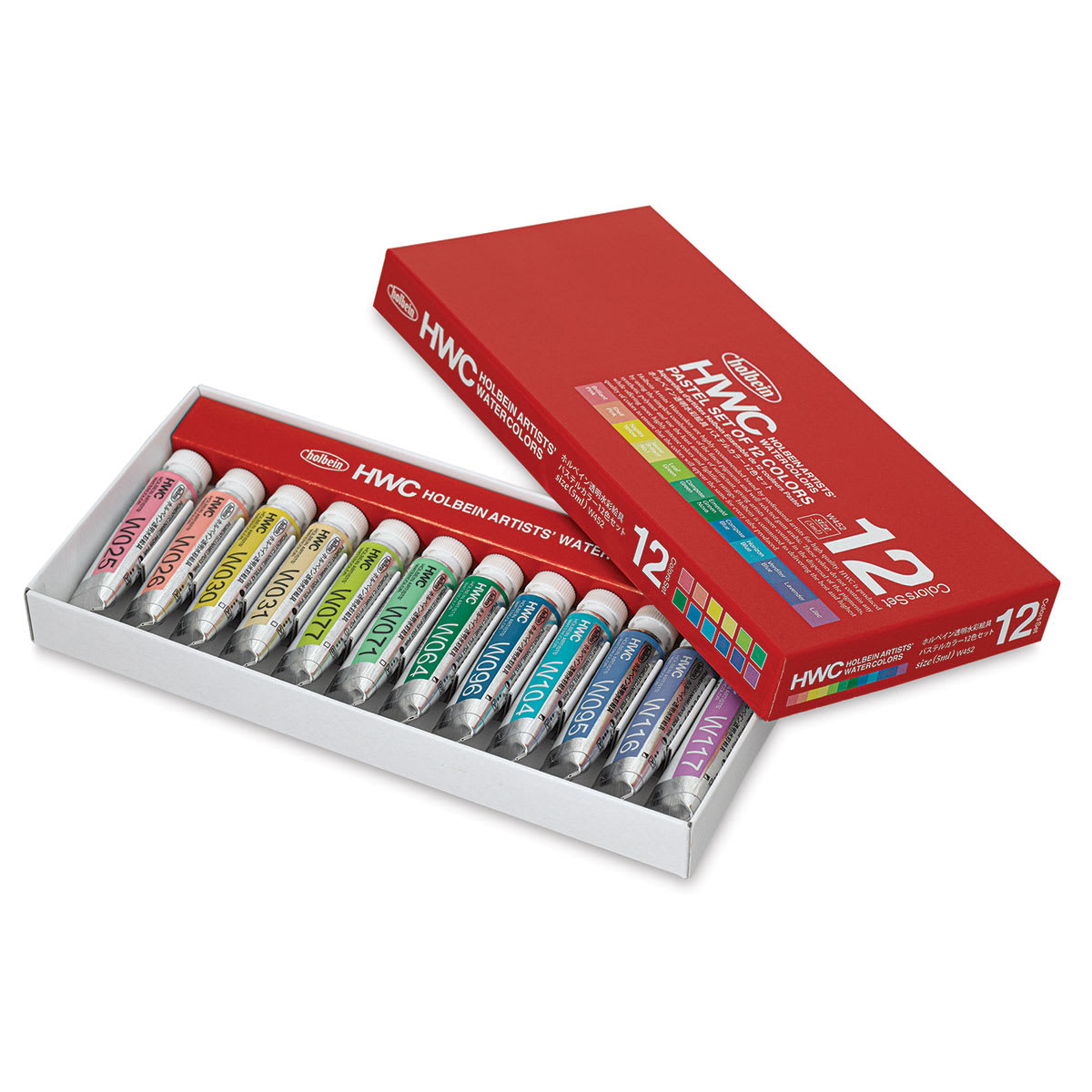 Holbein Artists' Watercolors - Pastels, Set of 12, 5 ml, Tubes (Lid off box)