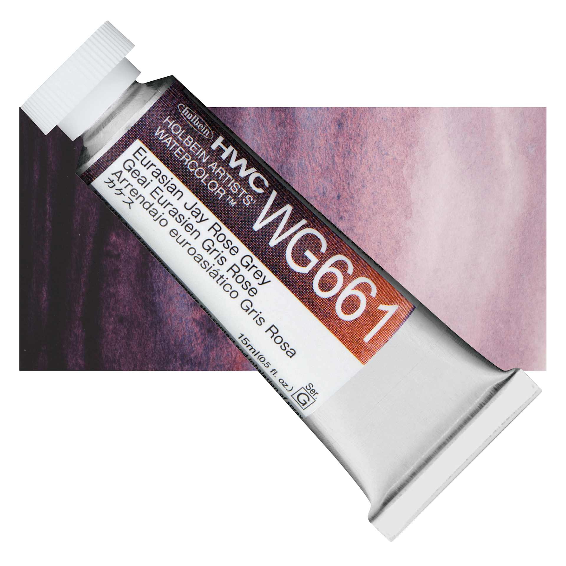 Holbein Artists' Watercolor - Eurasian Jay Rose Grey, 15 ml tube an swatch