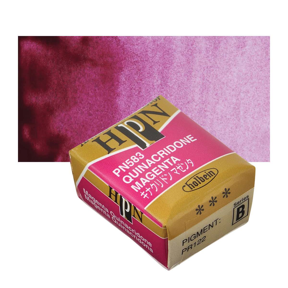 Holbein Artists' Watercolor Half Pan - Quinacridone Magenta and swatch