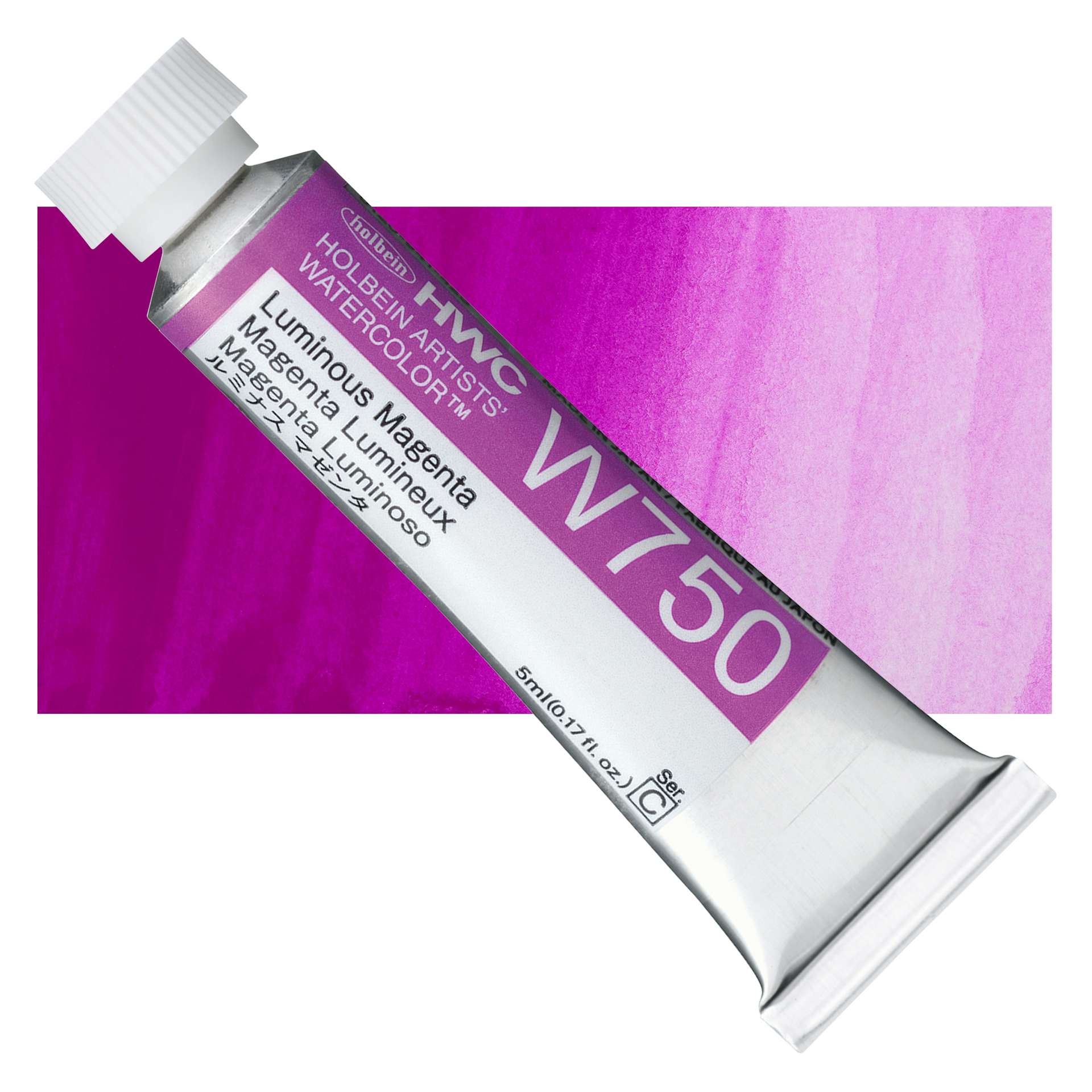 Holbein Artists' Watercolor - Luminous Magenta, 5 ml Tube and swatch