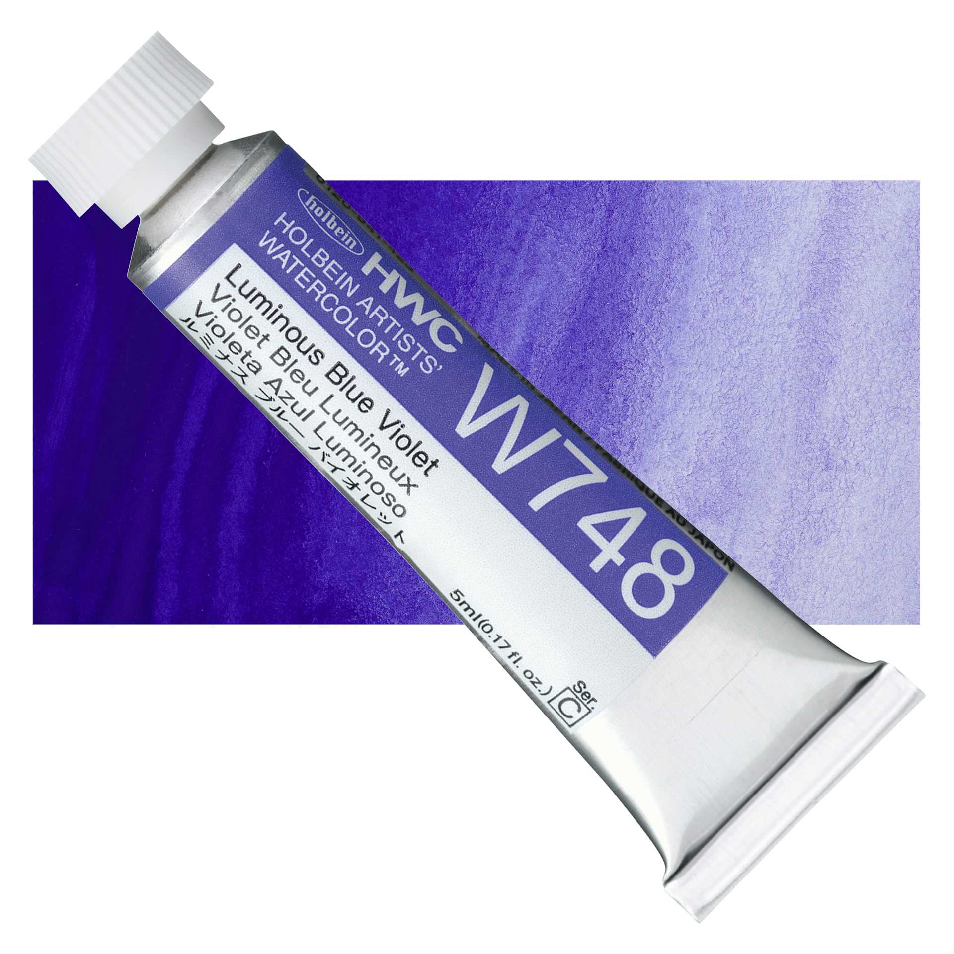 Holbein Artists' Watercolor - Luminous Blue Violet, 5 ml Tube and swatch