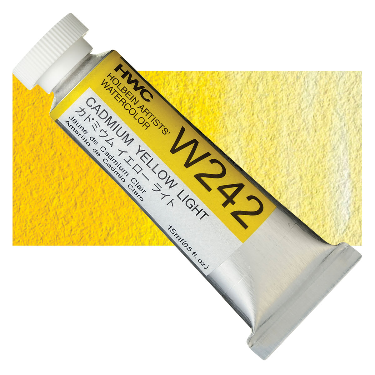 Holbein Artists' Watercolor - Cadmium Yellow Light, 15 ml tube and swatch Holbein Artists' Watercolor - Cadmium Yellow Light, 15 ml tube and swatch