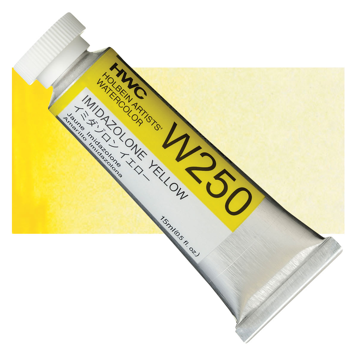 Holbein Artists' Watercolor - Imidazolone Yellow, 15 ml tube and swatch Holbein Artists' Watercolor - Imidazolone Yellow, 15 ml tube and swatch