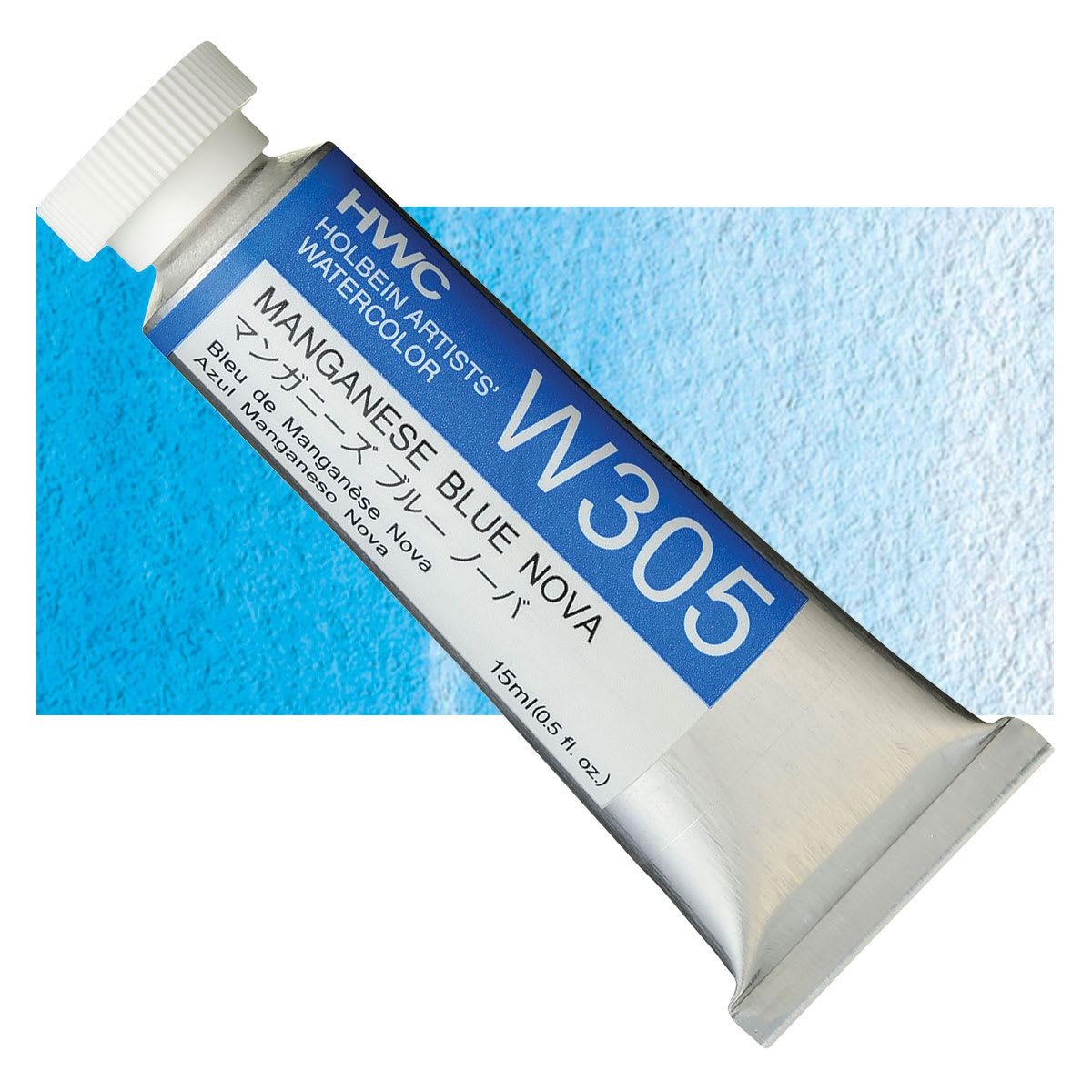Holbein Artists' Watercolor - Manganese Blue Nova, 15 ml tube and swatch Holbein Artists' Watercolor - Manganese Blue Nova, 15 ml tube and swatch