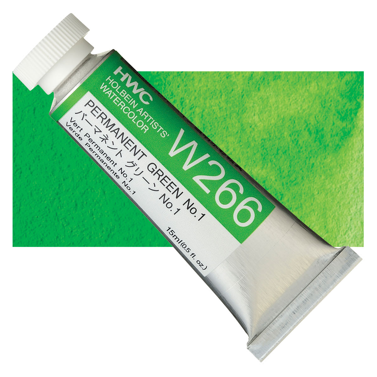 Holbein Artists' Watercolor - Permanent Green 1, 15 ml tube and swatch