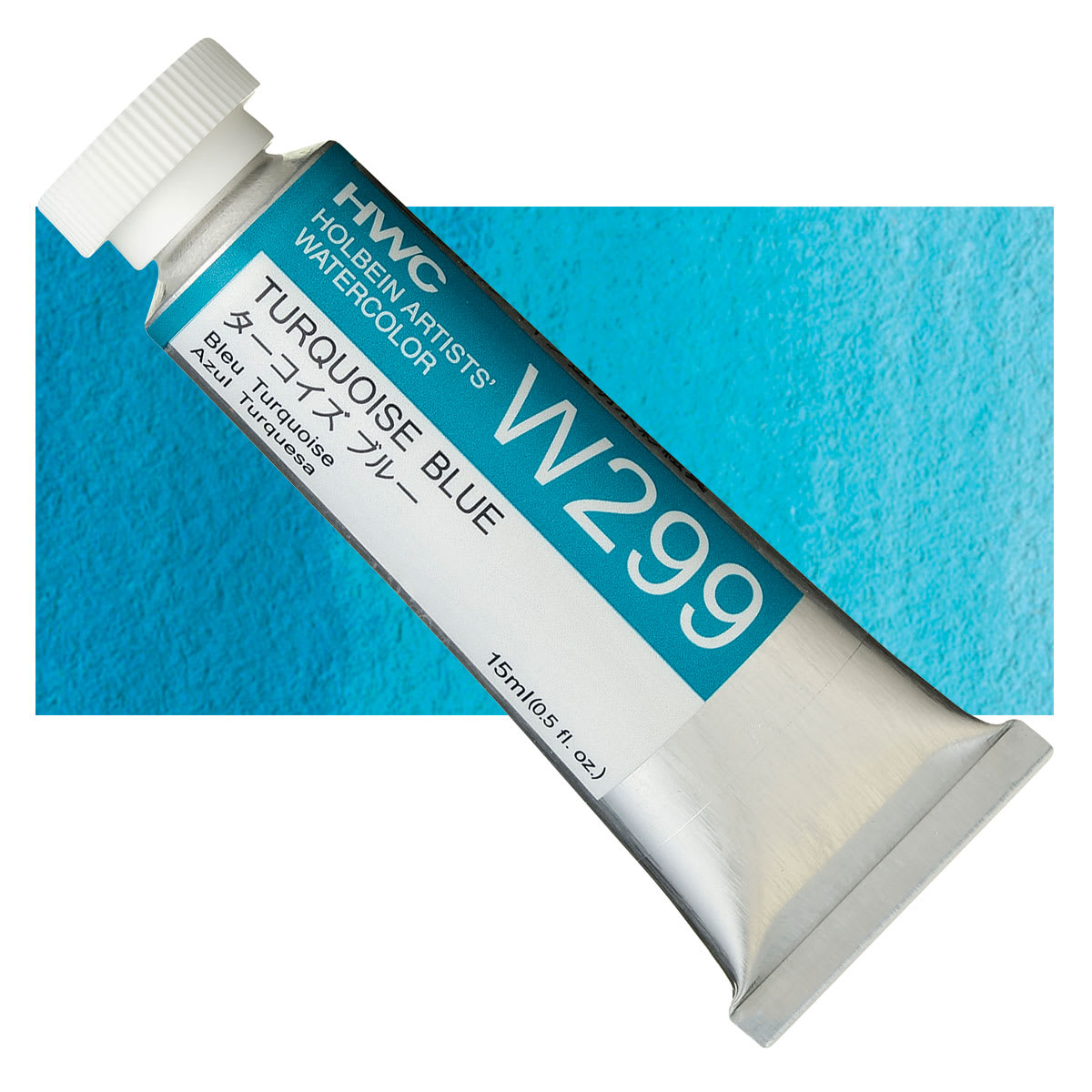 Holbein Artists' Watercolor - Turquoise Blue, 15 ml tube and swatch