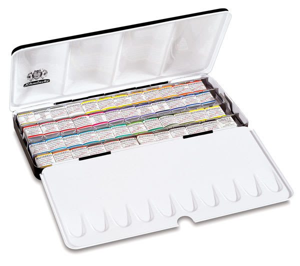 Half Pan Set, 48 Colors Left Front Angle Inside Open Package Half Pan Set, 48 Colors Left Front Angle Inside Open Package
