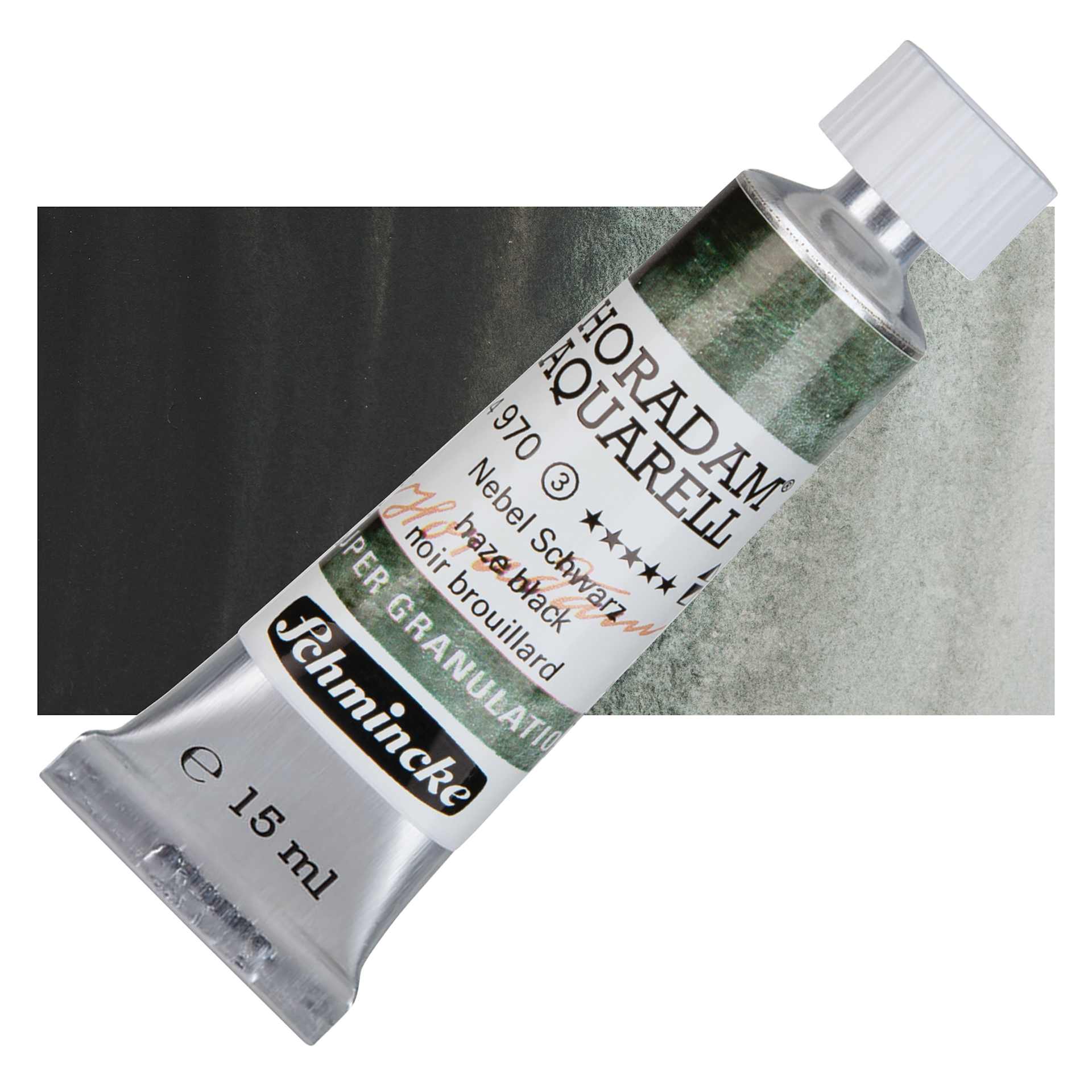 Schmincke Horadam Aquarell Artist Watercolor - Haze Black, 15 ml tube and swatch