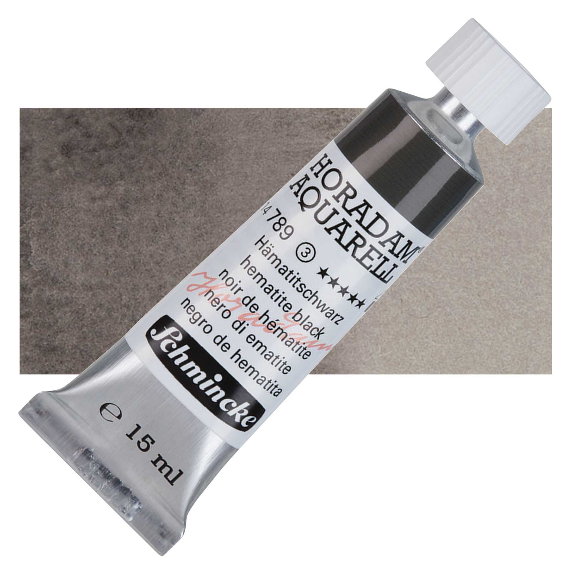 Schmincke Horadam Aquarell Watercolor - Hematite Black, 15 ml tube and swatch