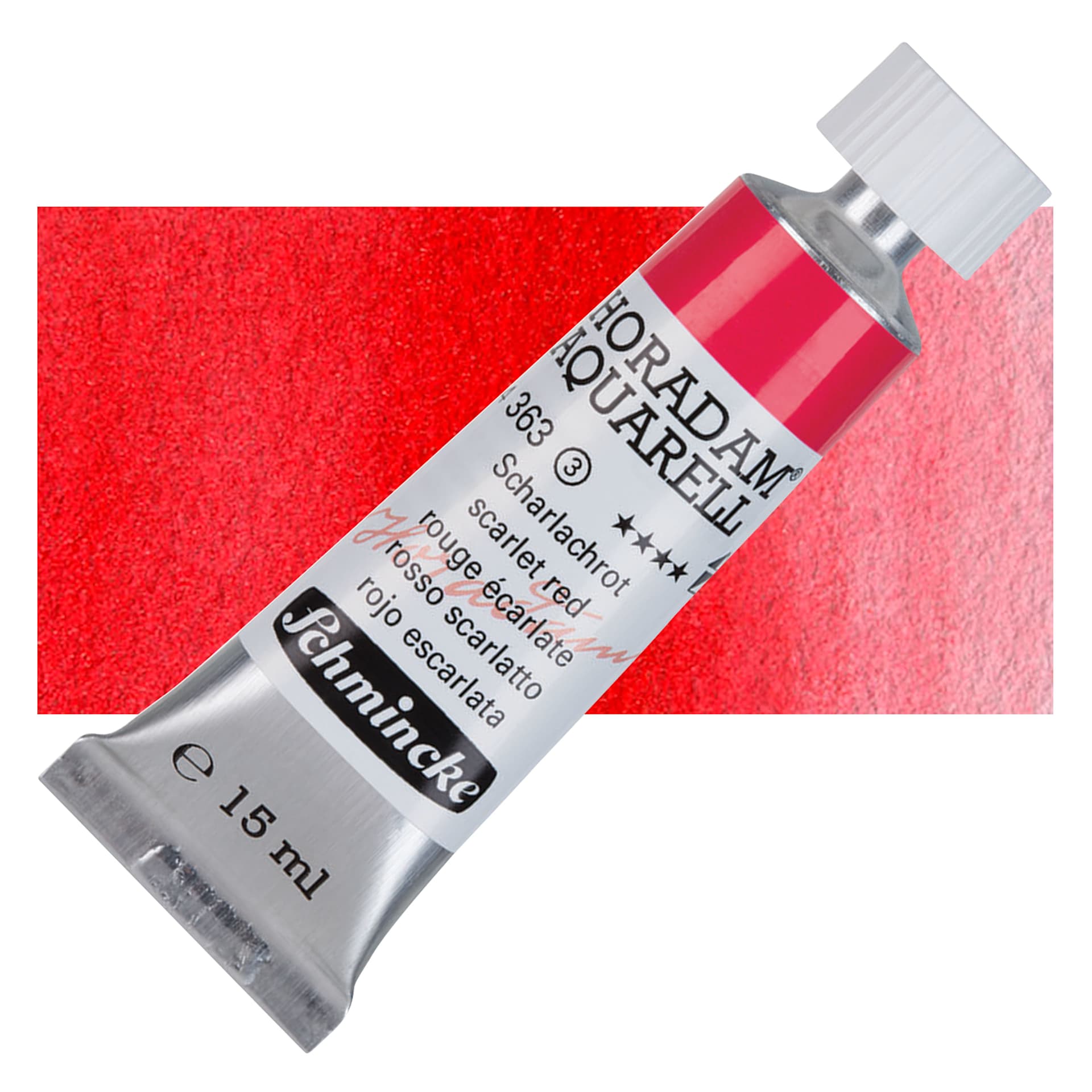 Schmincke Horadam Aquarell Watercolor - Scarlet Red, 15 ml tube and swatch