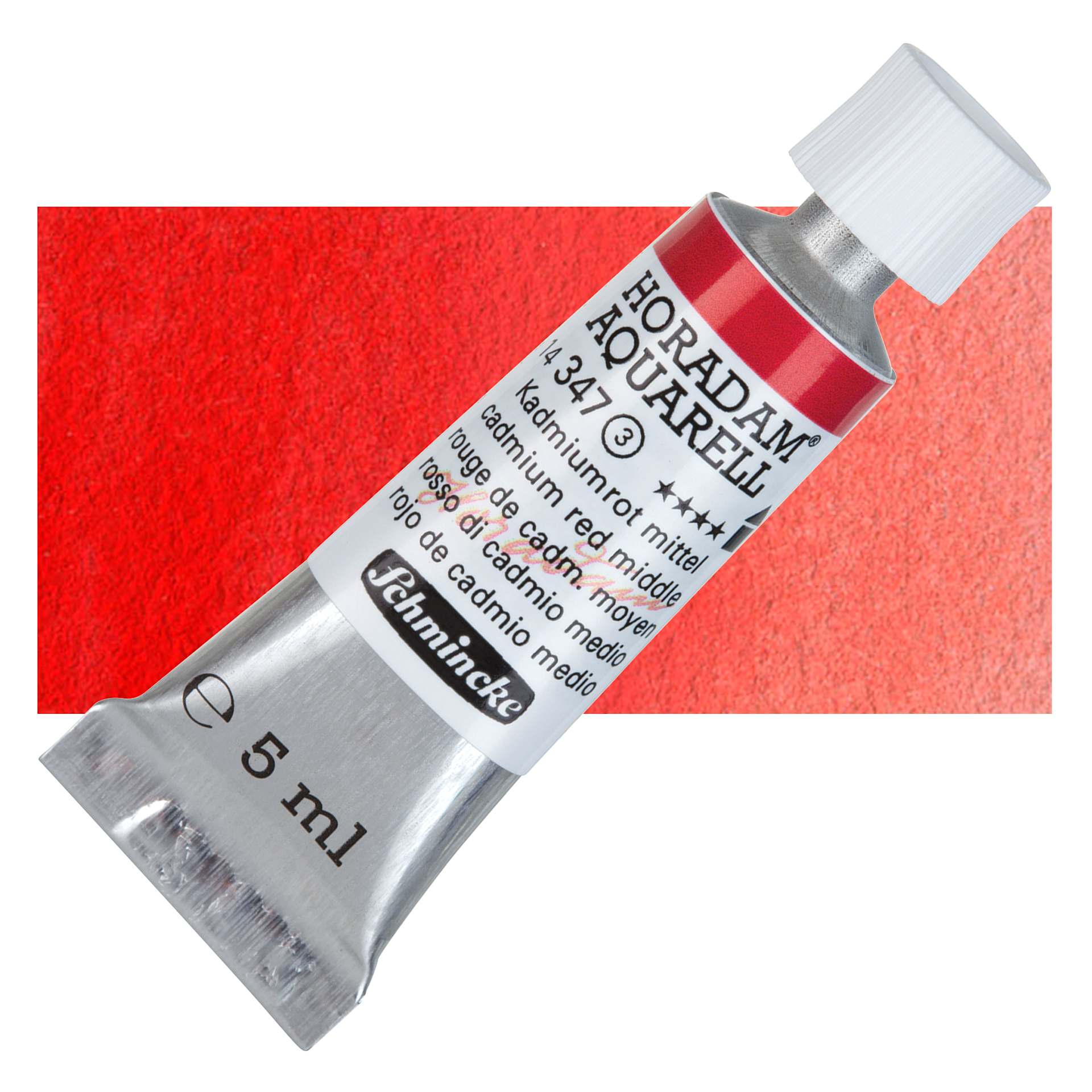 Schmincke Horadam Aquarell Artist Watercolor - Cadmium Red Medium, 5 ml tube and swatch