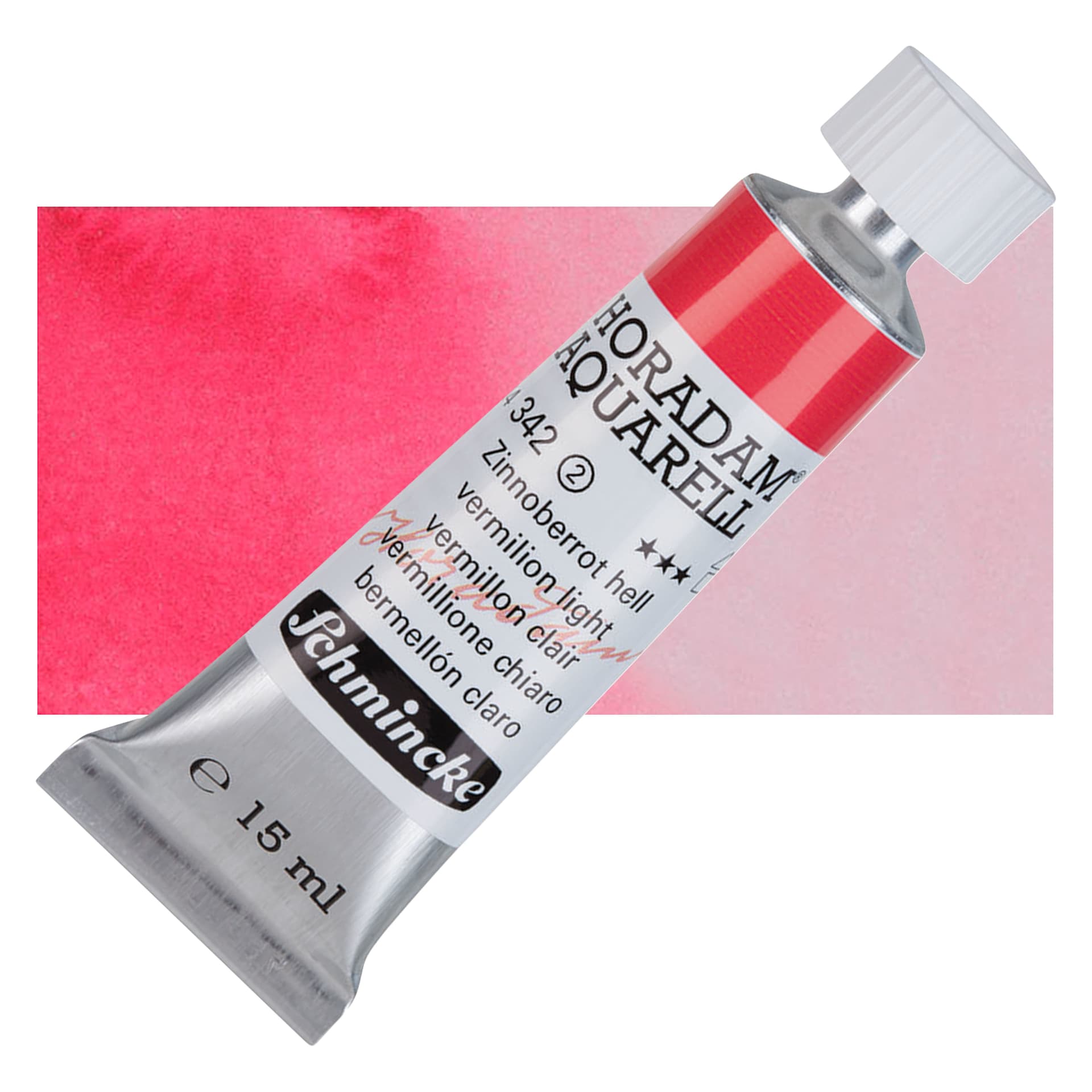 Schmincke Horadam Aquarell Watercolor - Vermilion Light, 15 ml tube and swatch