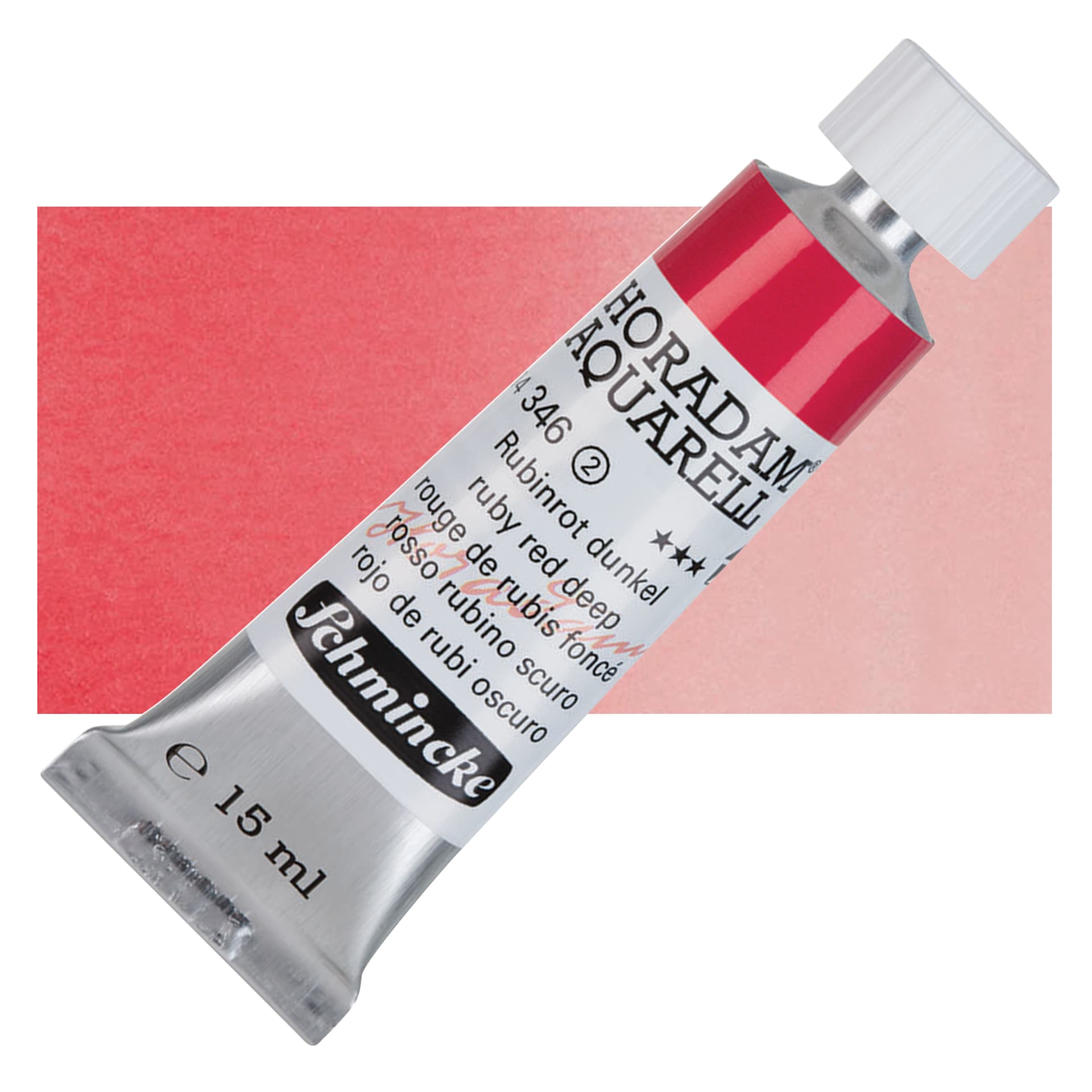 Schmincke Horadam Aquarell Watercolor - Ruby Red Deep, 15 ml tube and swatch