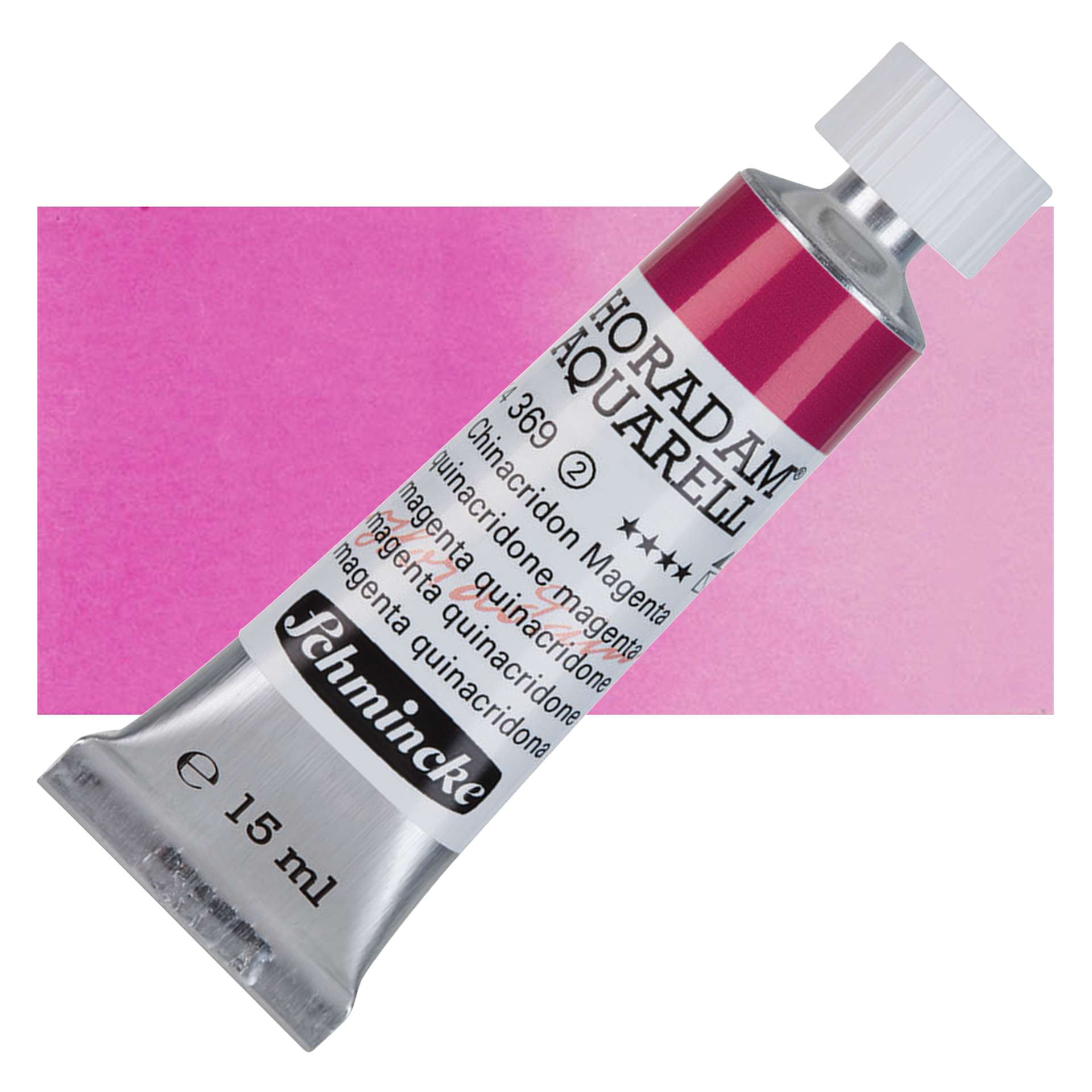 Schmincke Horadam Aquarell Artist Watercolor - Quinacridone Magenta, 15 ml tube and swatch