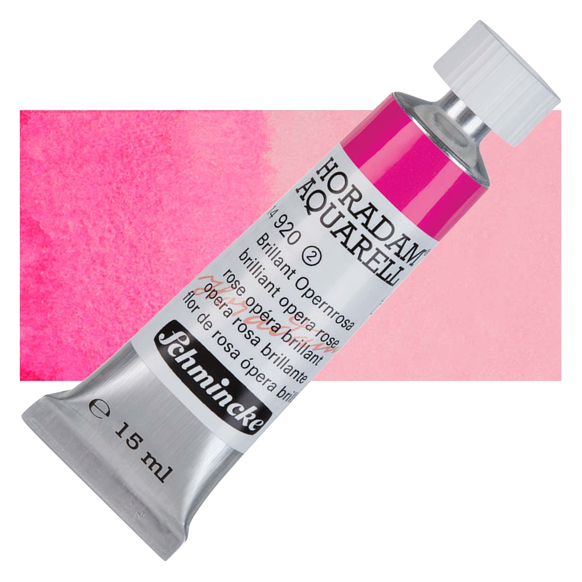 Schmincke Horadam Aquarell Artist Watercolor - Brilliant Opera Rose, 15 ml tube and swatch