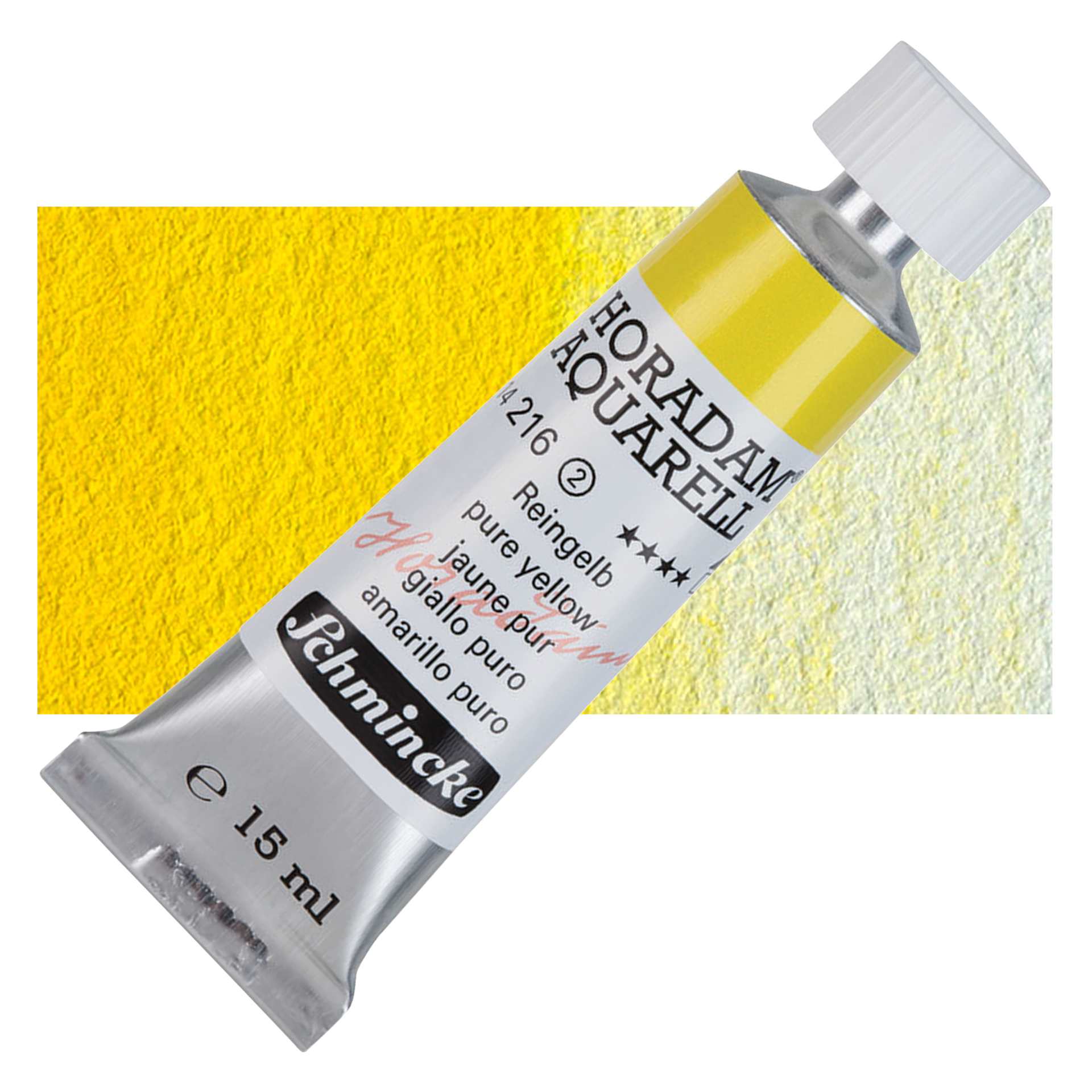 Schmincke Horadam Aquarell Watercolor -Pure Yellow, 15 ml tube and swatch