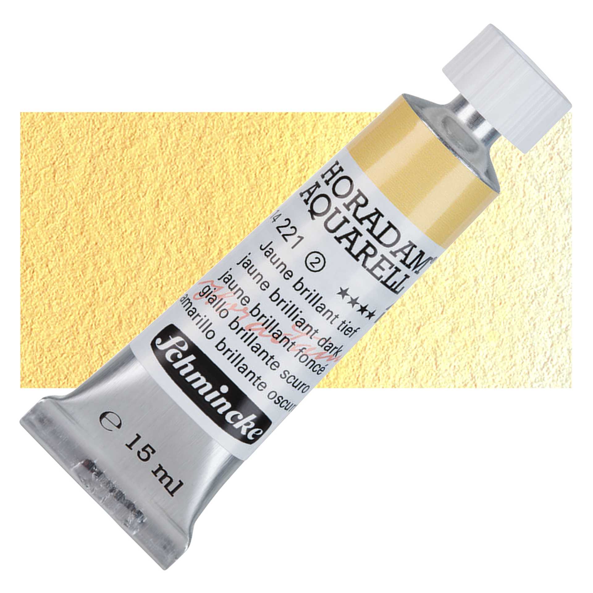 Schmincke Horadam Aquarell Watercolor - Jaune Brilliant Dark, 15 ml tube and swatch