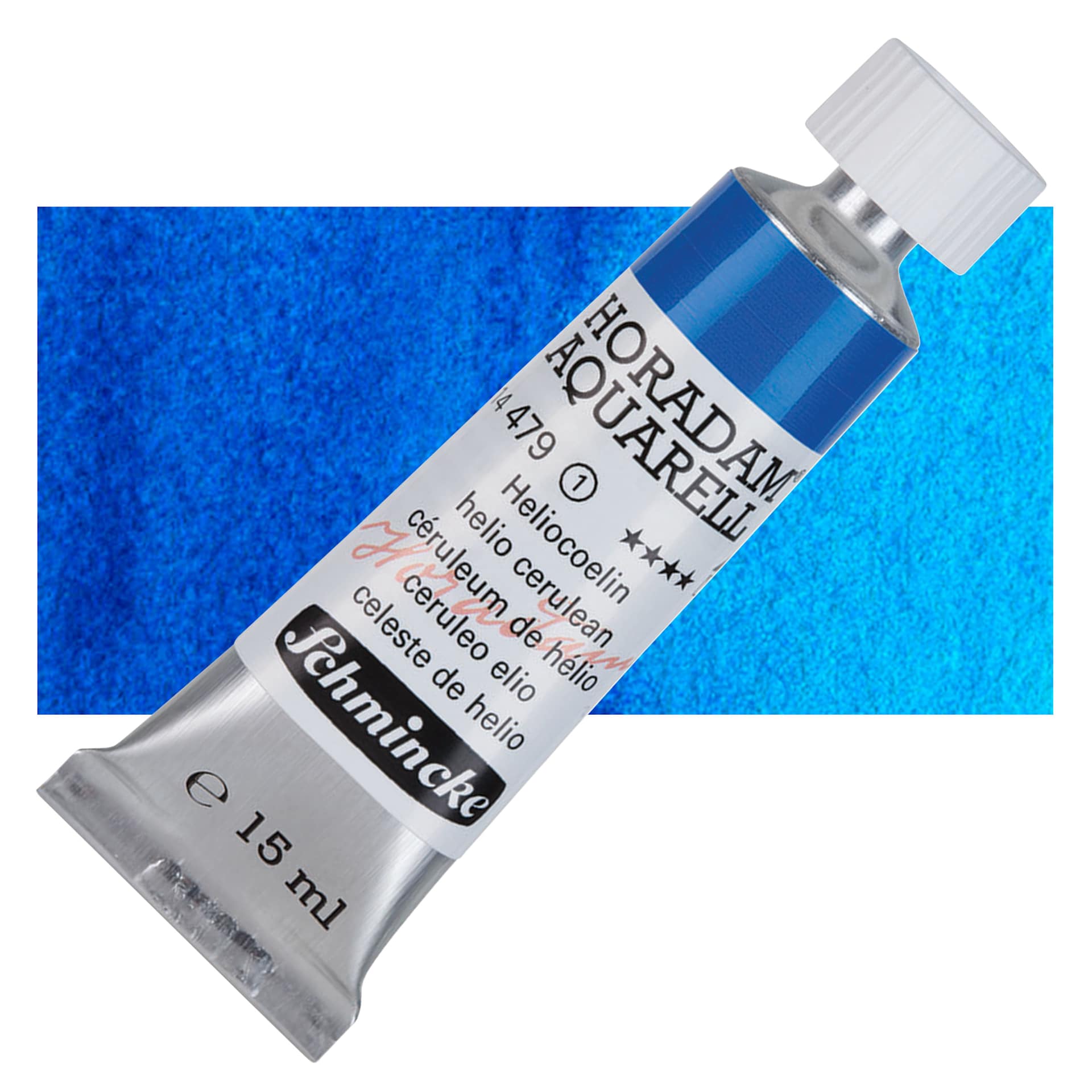 Schmincke Horadam Aquarell Artist Watercolor - Helio Cerulean, 15 ml tube and swatch