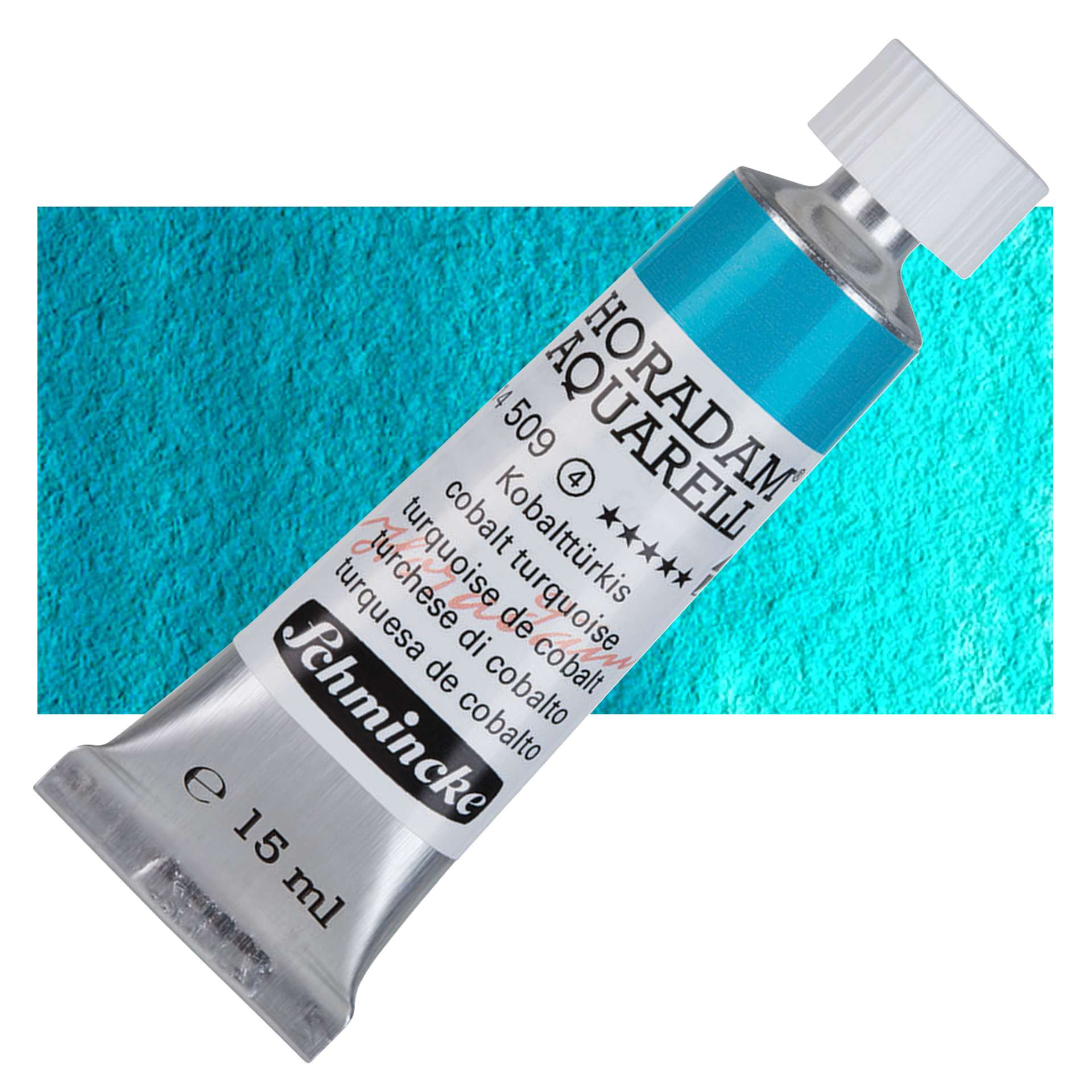 Schmincke Horadam Aquarell Artist Watercolor - Cobalt Turquoise, 15 ml tube and swatch