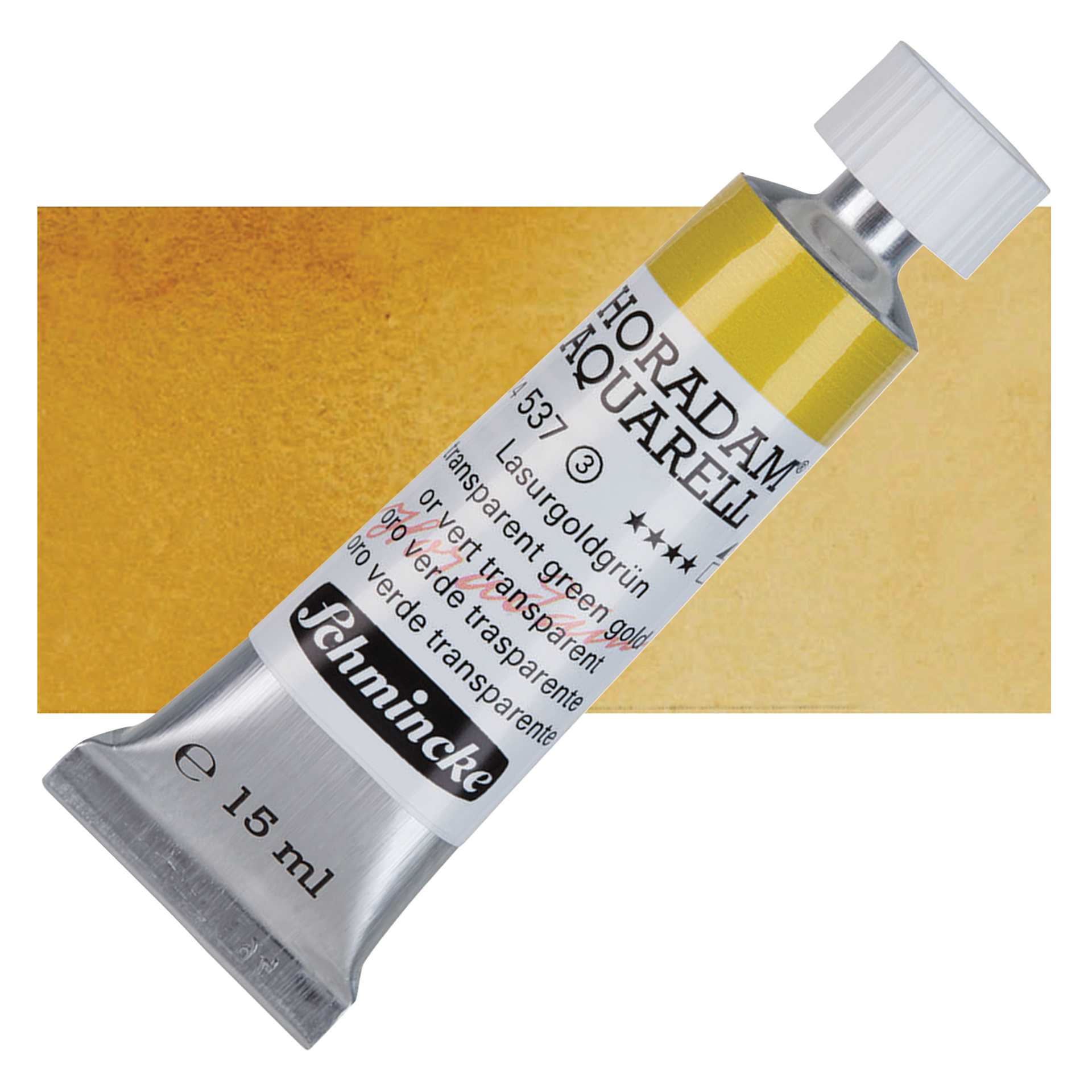 Schmincke Horadam Aquarell Watercolor - Transparent Green Gold, 15 ml tube and swatch