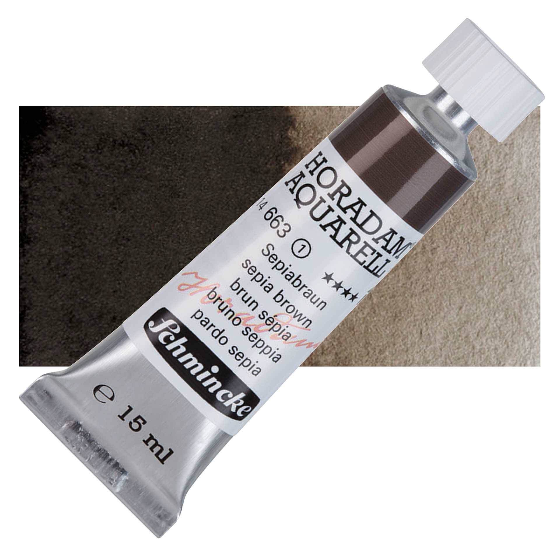 Schmincke Horadam Aquarell Watercolor - Sepia Brown, 15 ml tube and swatch