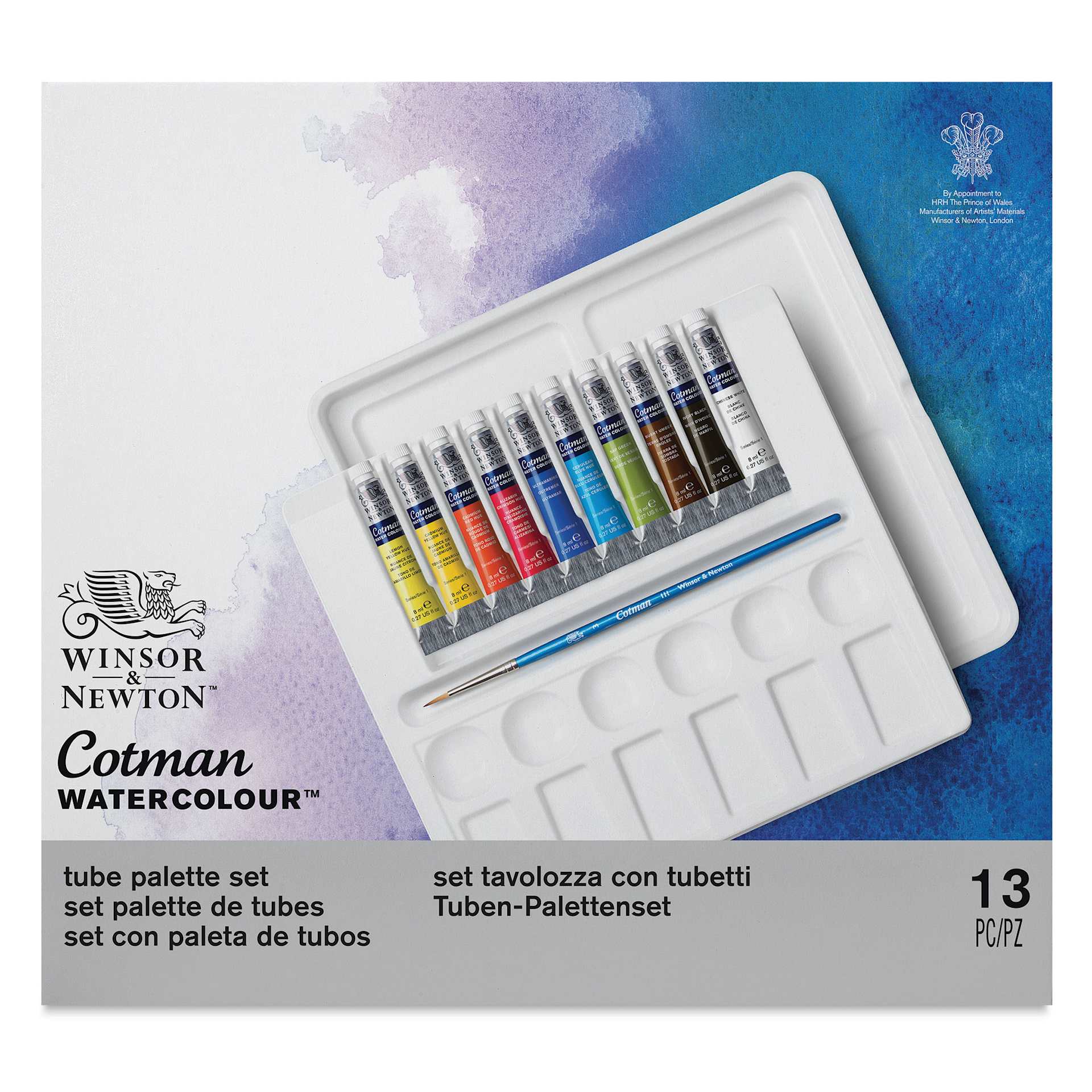 Winsor & Newton Cotman Watercolors - Assorted Colors, Tube Palette Set of 10, 8 ml tubes (Front of package)