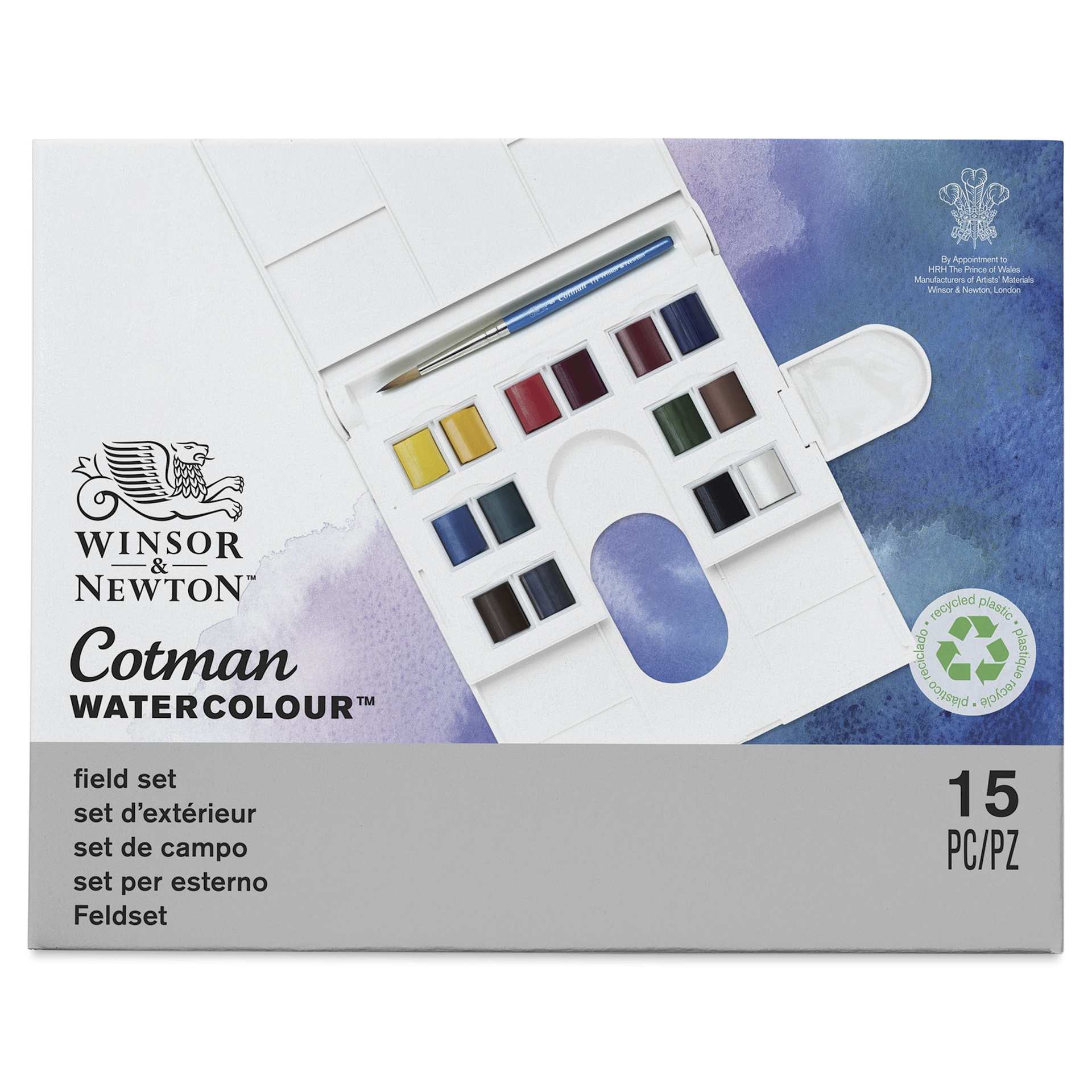 Winsor & Newton Cotman Watercolors - Field Pocket Set of 12, Assorted Colors, Half Pans, packaging