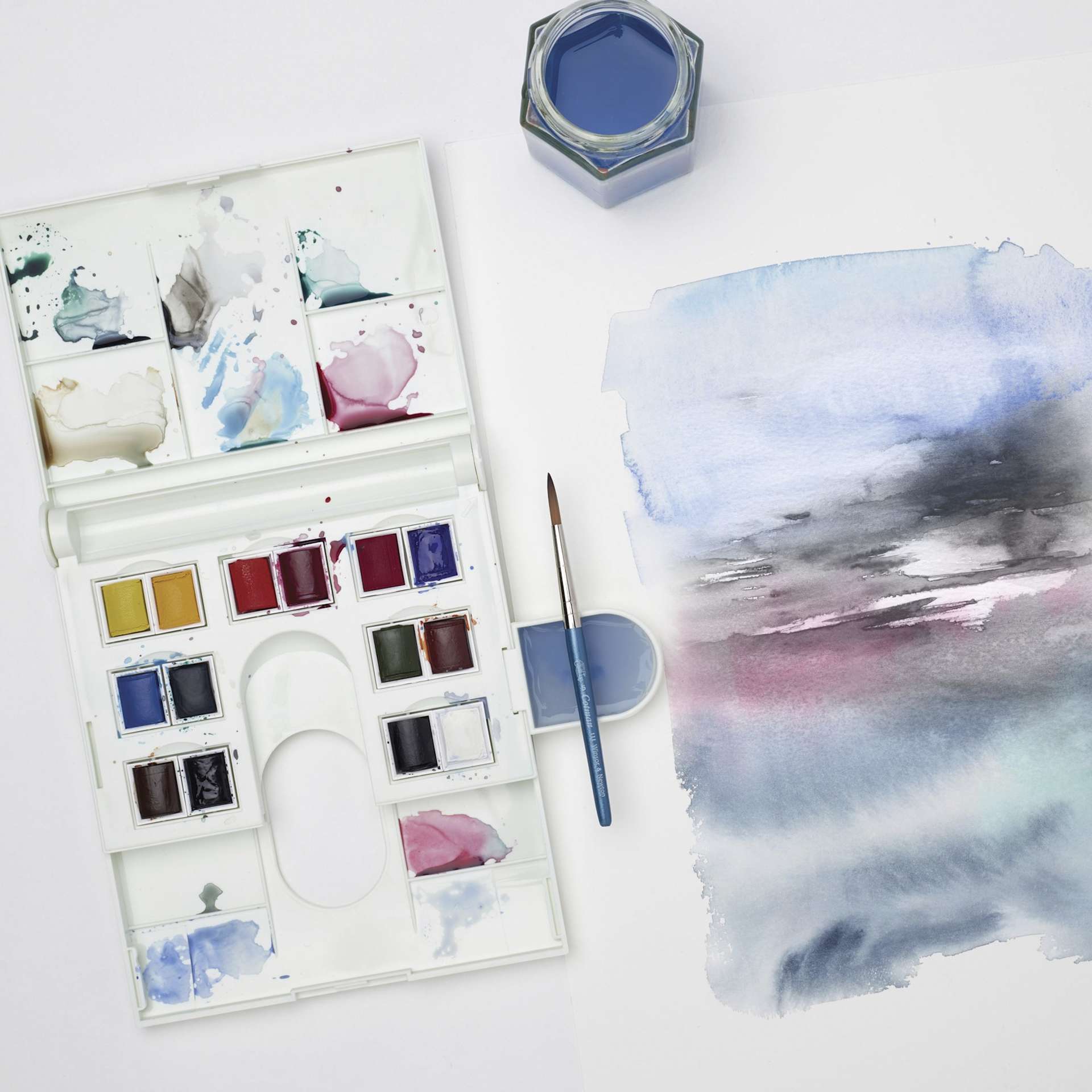 Winsor & Newton Cotman Watercolors - Field Pocket Set of 12, Assorted Colors, Half Pans, with painting