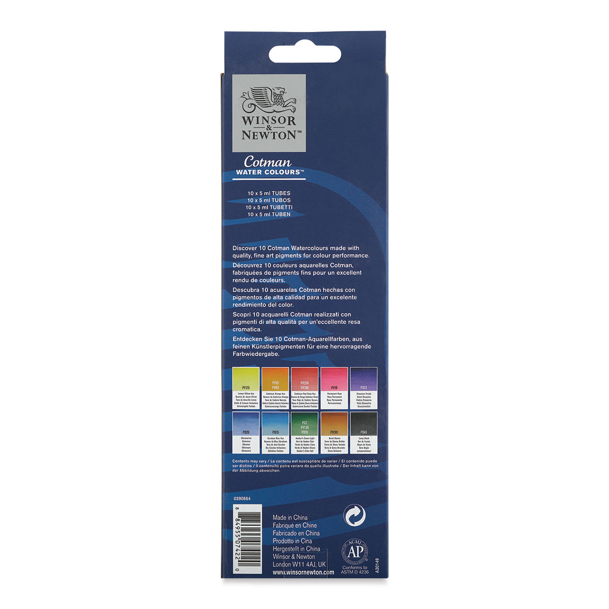 Winsor & Newton Cotman Tube Set - Set of 10, Assorted Colors, 5 ml, Tubes (Back of packaging) Winsor & Newton Cotman Tube Set - Set of 10, Assorted Colors, 5 ml, Tubes (Back of packaging)