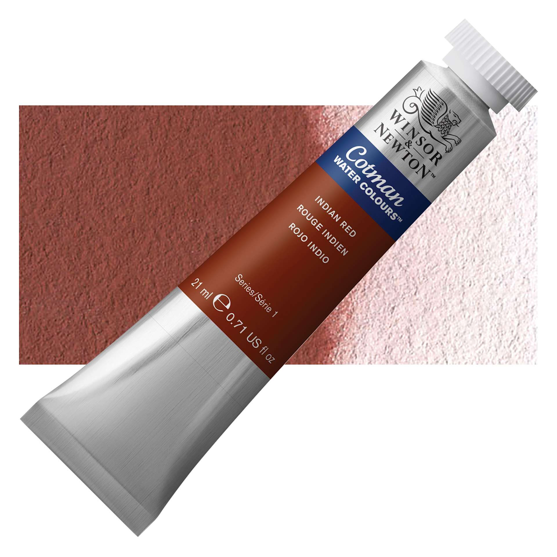 Winsor & Newton Cotman Watercolor - Indian Red, 21 ml tube and swatch