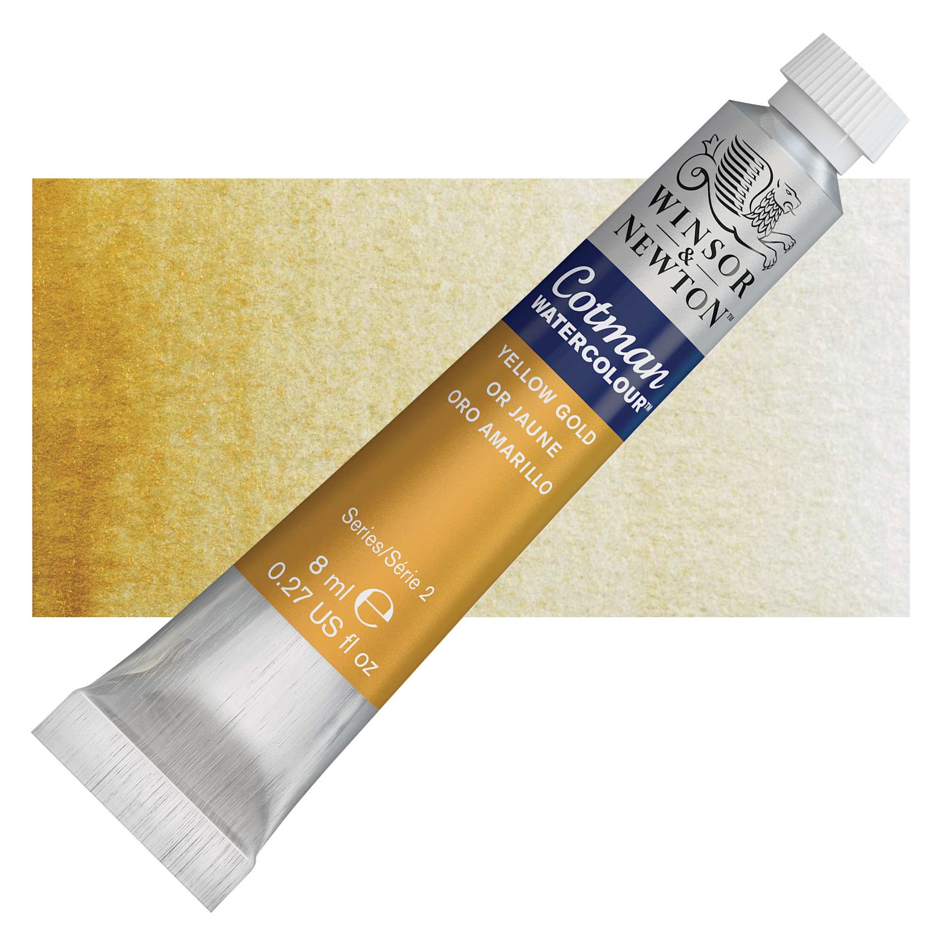 Winsor & Newton Cotman Watercolor - Yellow Gold, 8 ml, Tube and swatch