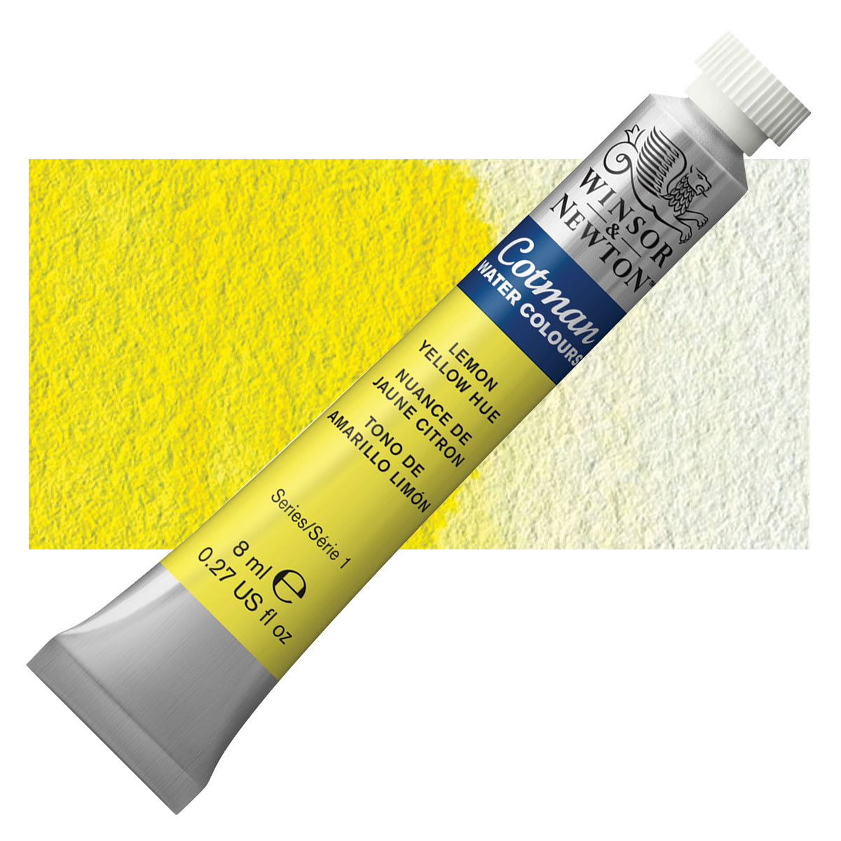 Winsor & Newton Cotman Watercolor - Lemon Yellow Hue, 8 ml tube and swatch