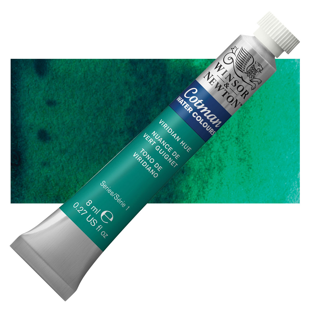 Winsor & Newton Cotman Watercolor - Viridian Hue, 8 ml tube and swatch