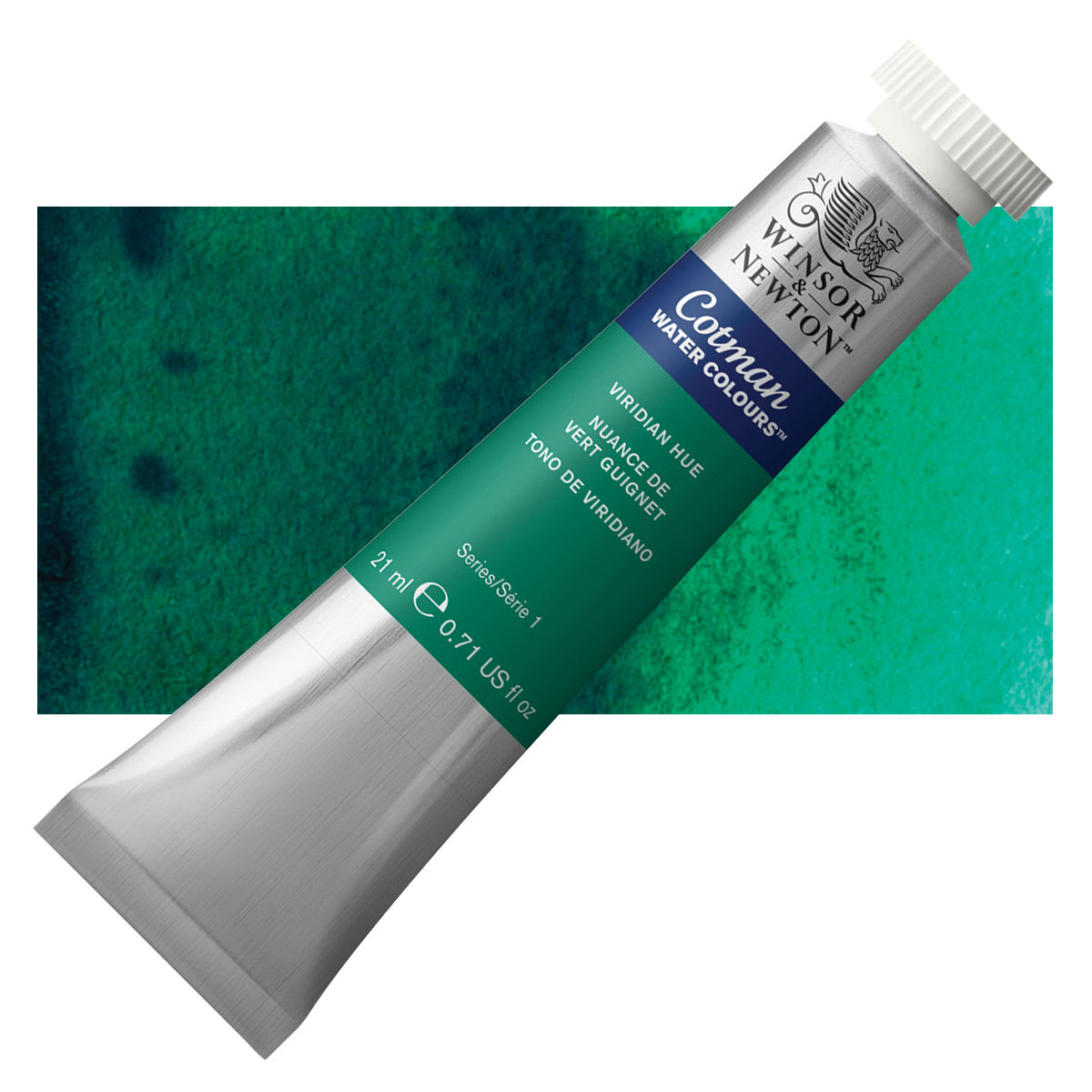 Winsor & Newton Cotman Watercolor - Viridian Hue, 21 ml tube and swatch