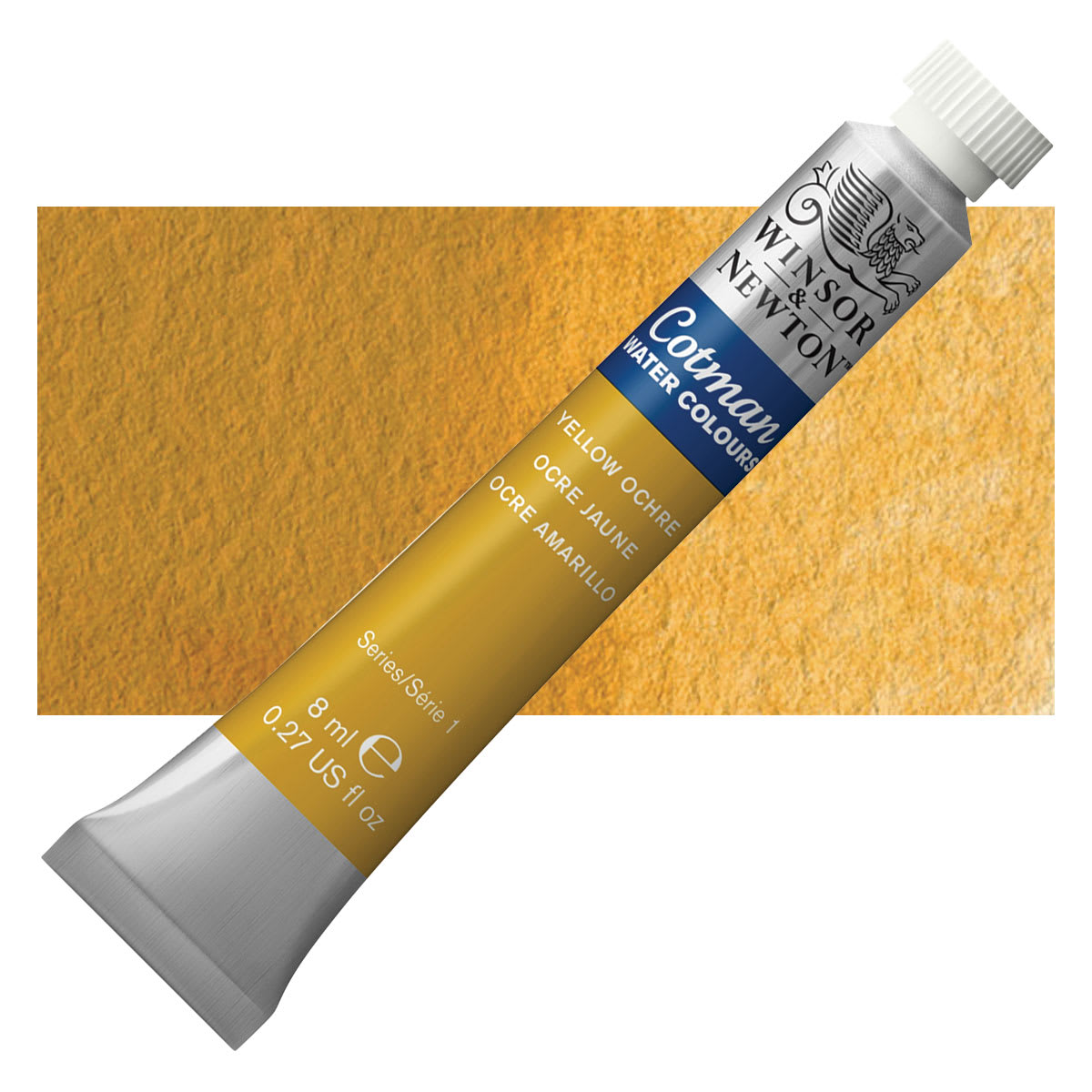 Winsor & Newton Cotman Watercolor - Yellow Ochre, 8 ml tube and swatch Winsor & Newton Cotman Watercolor - Yellow Ochre, 8 ml tube and swatch