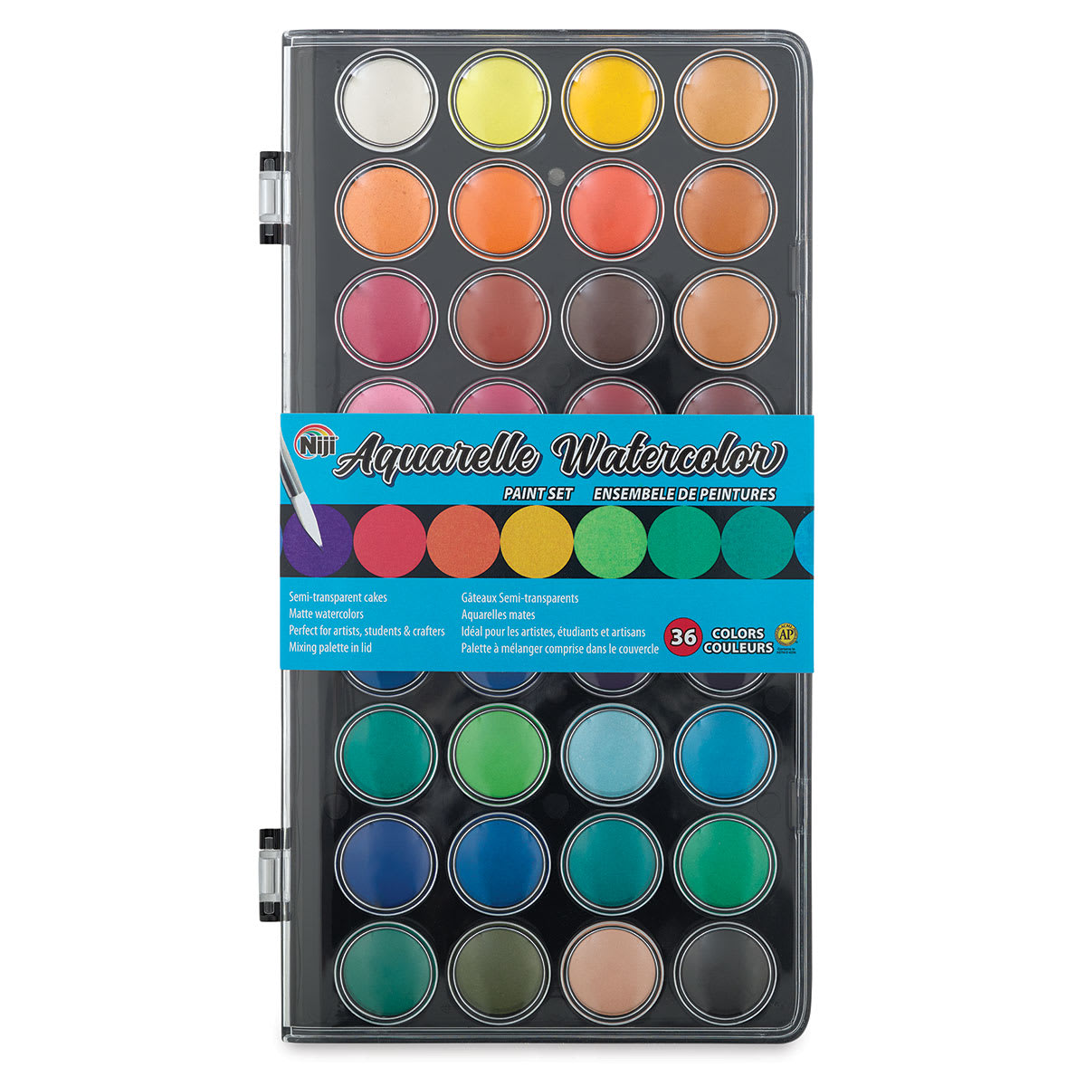 
Niji Aquarelle Watercolor Pan Set - Top view of packaged 36 Color Pan Set