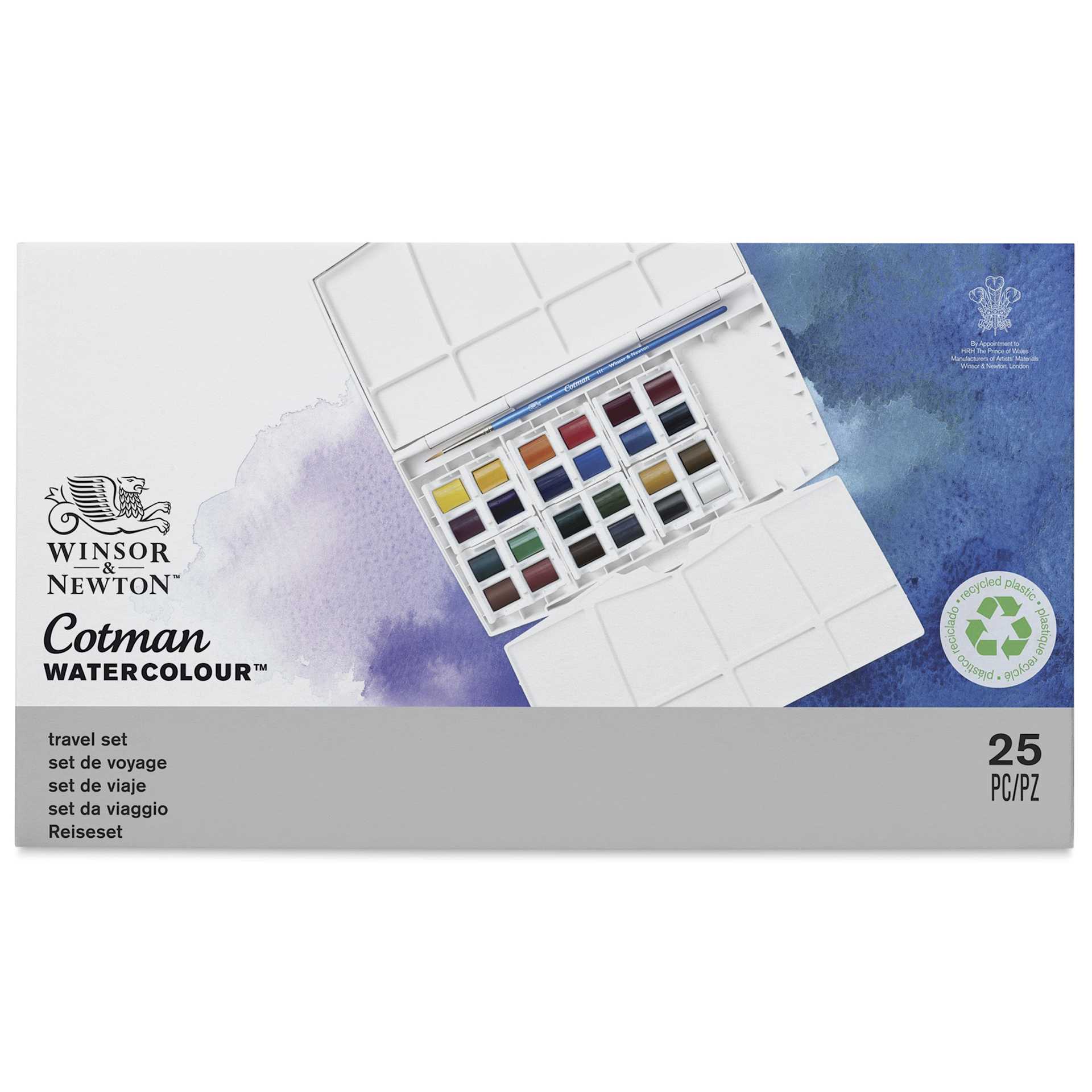 Winsor & Newton Cotman Watercolors - Travel Set of 24, Assorted Colors, Half Pans, packaging
