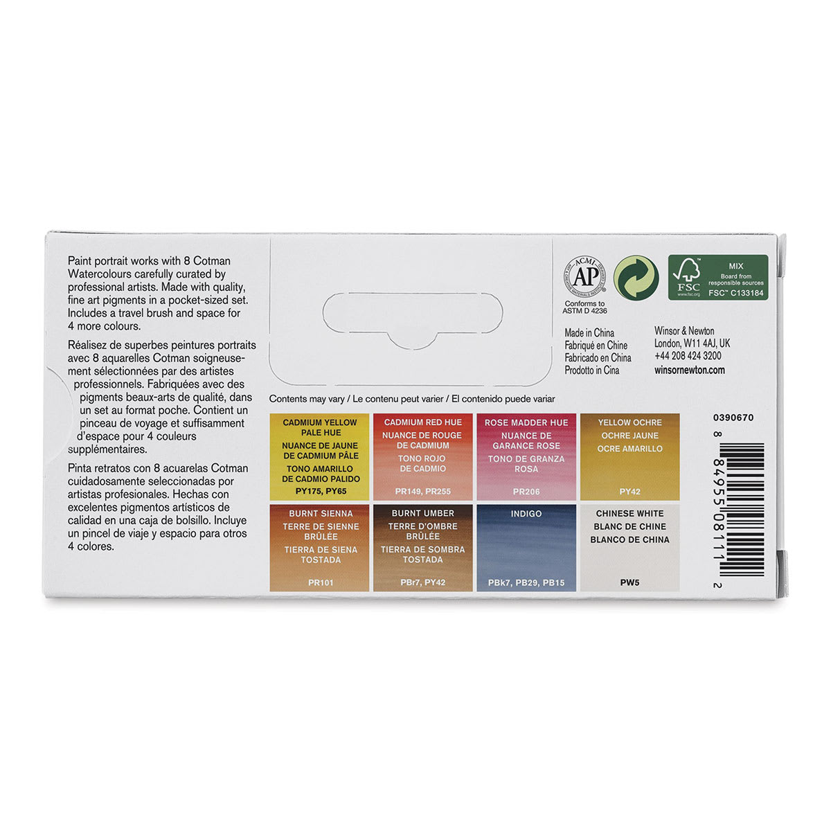 Winsor & Newton Cotman Watercolor Set - Portrait Pocket Set, Set of 8, Half Pans (Back of packaging) Winsor & Newton Cotman Watercolor Set - Portrait Pocket Set, Set of 8, Half Pans (Back of packaging)