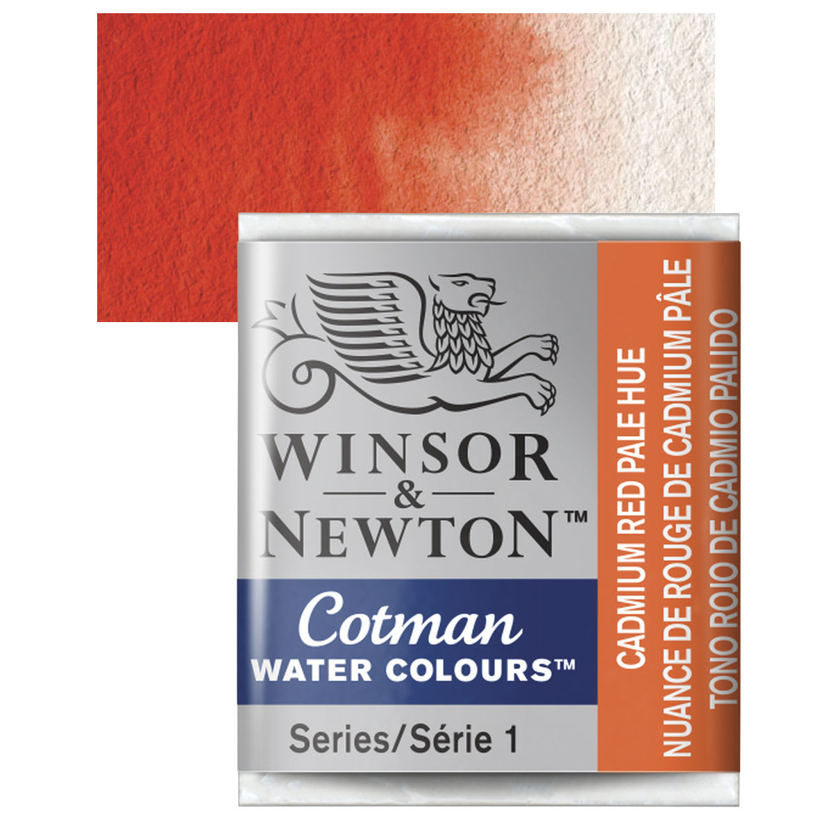 Winsor & Newton Cotman Watercolor Half Pan - Cadmium Red Pale Hue and swatch