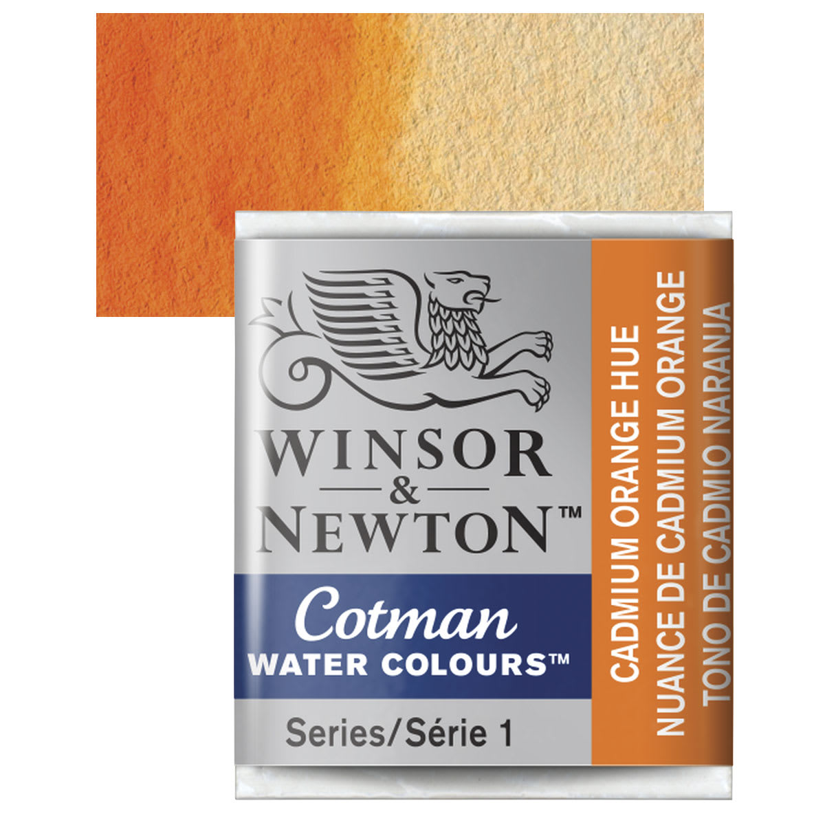 Winsor & Newton Cotman Watercolor Half Pan - Cadmium Orange Hue and swatch