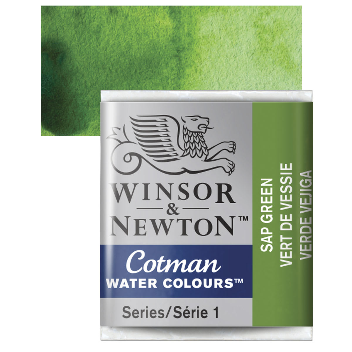 Winsor & Newton Cotman Watercolor Half Pan - Sap Green and swatch