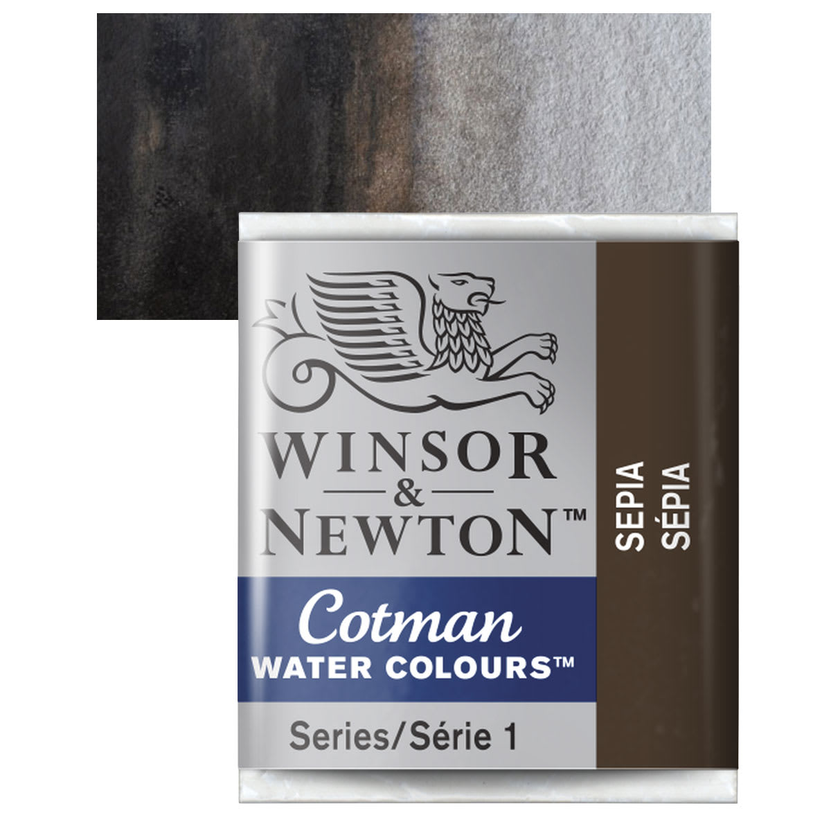 Winsor & Newton Cotman Watercolor Half Pan - Sepia and swatch