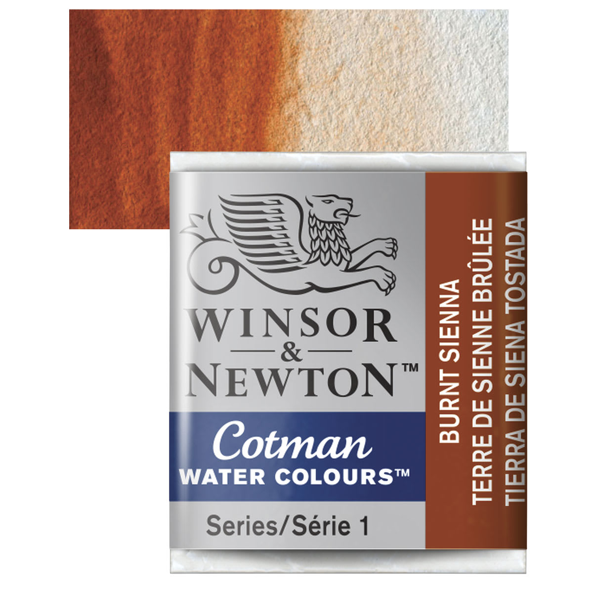 Winsor & Newton Cotman Watercolor Half Pan - Burnt Sienna and swatch