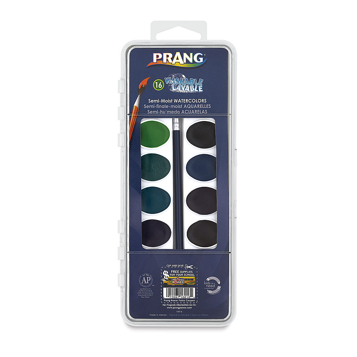 Prang Washable Watercolors - Set of 16, Assorted Colors, Oval Pans, packaging