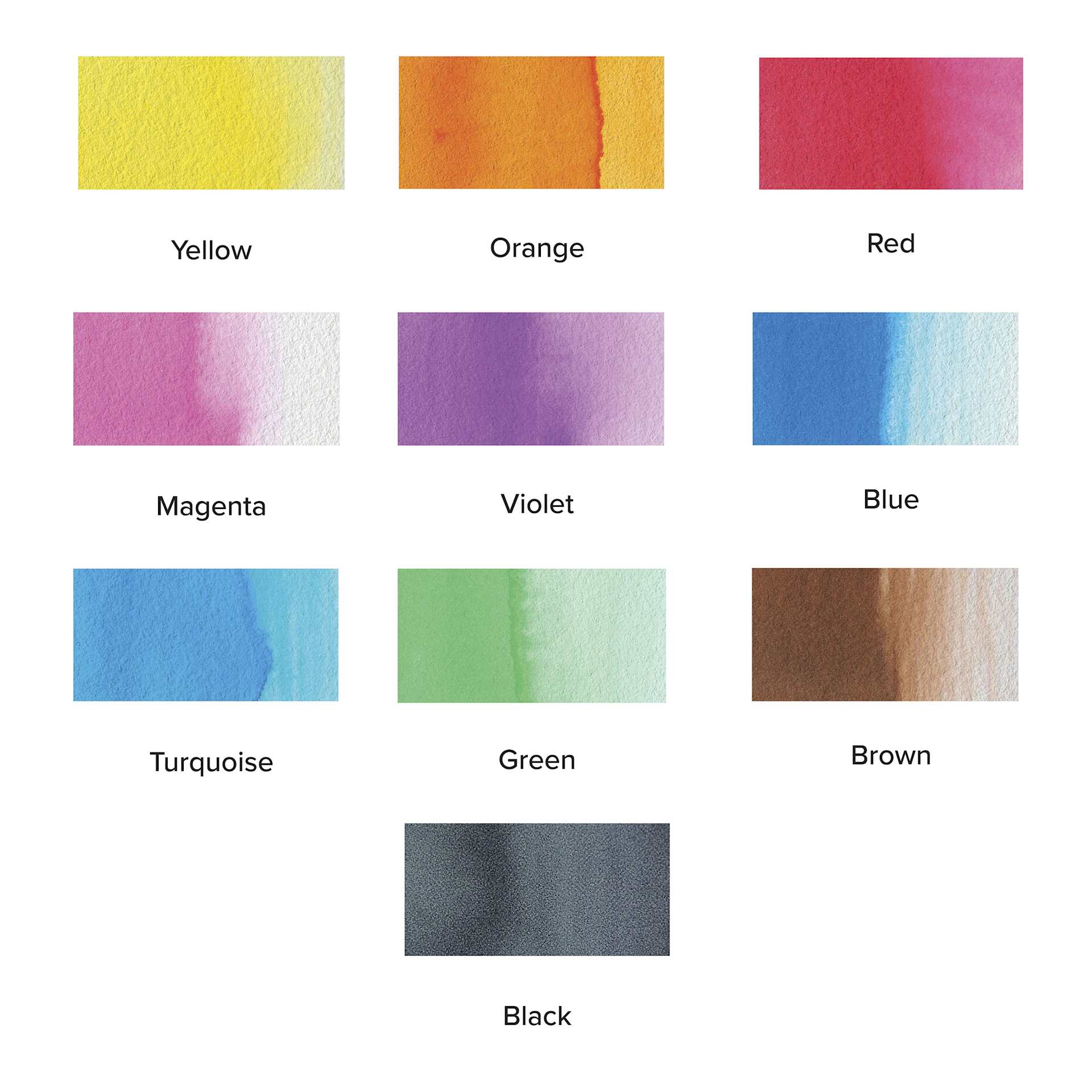 Blick Liquid Watercolors - Set of 10, Assorted Colors, 8 oz bottles, swatches Blick Liquid Watercolors - Set of 10, Assorted Colors, 8 oz bottles, swatches
