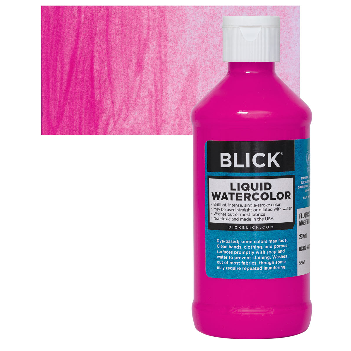 Blick Liquid Watercolor - Fluorescent Magenta, 8 oz bottle and swatch