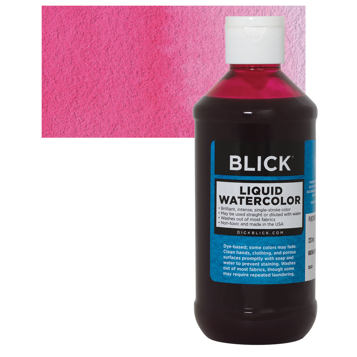 Blick Liquid Watercolor - Fuchsia, 8 oz bottle and swatch