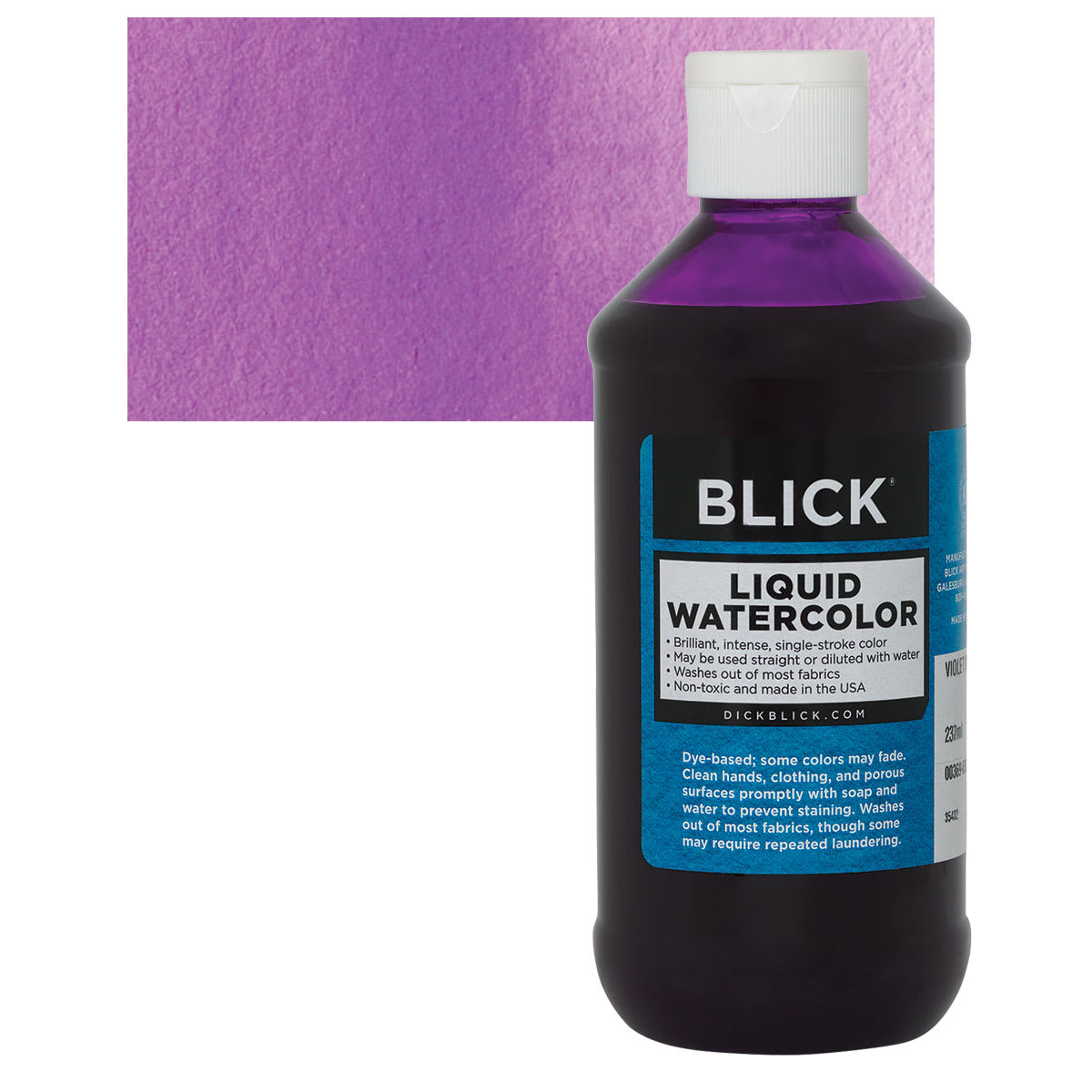 Blick Liquid Watercolor - Violet, 8 oz bottle and swatch